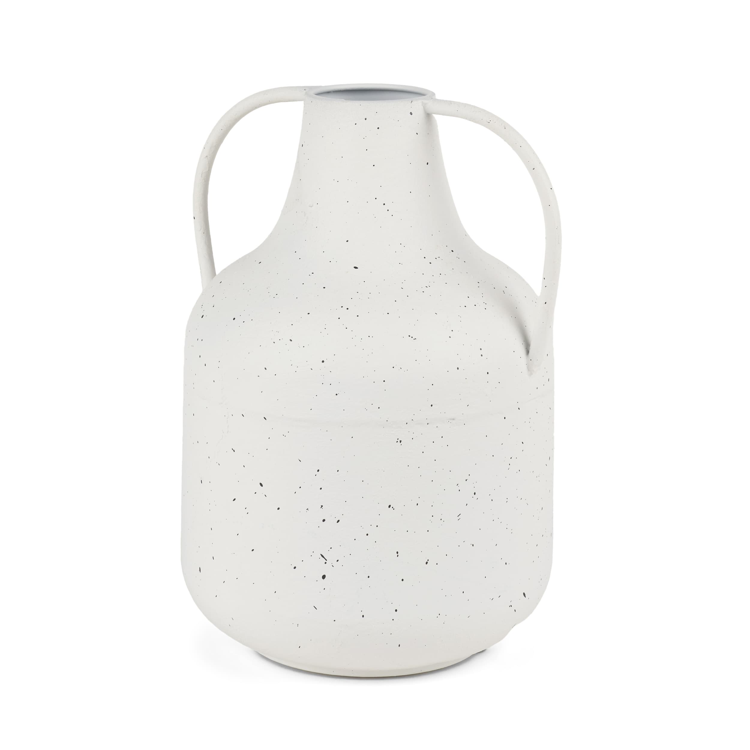 Treva Tall White w/ Black Speckles Metal Vase — product photograph