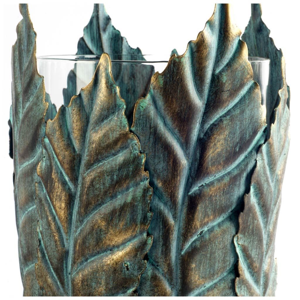 Pana I Small Green/Gold Metal Leaf Table Candle Holder — product photograph