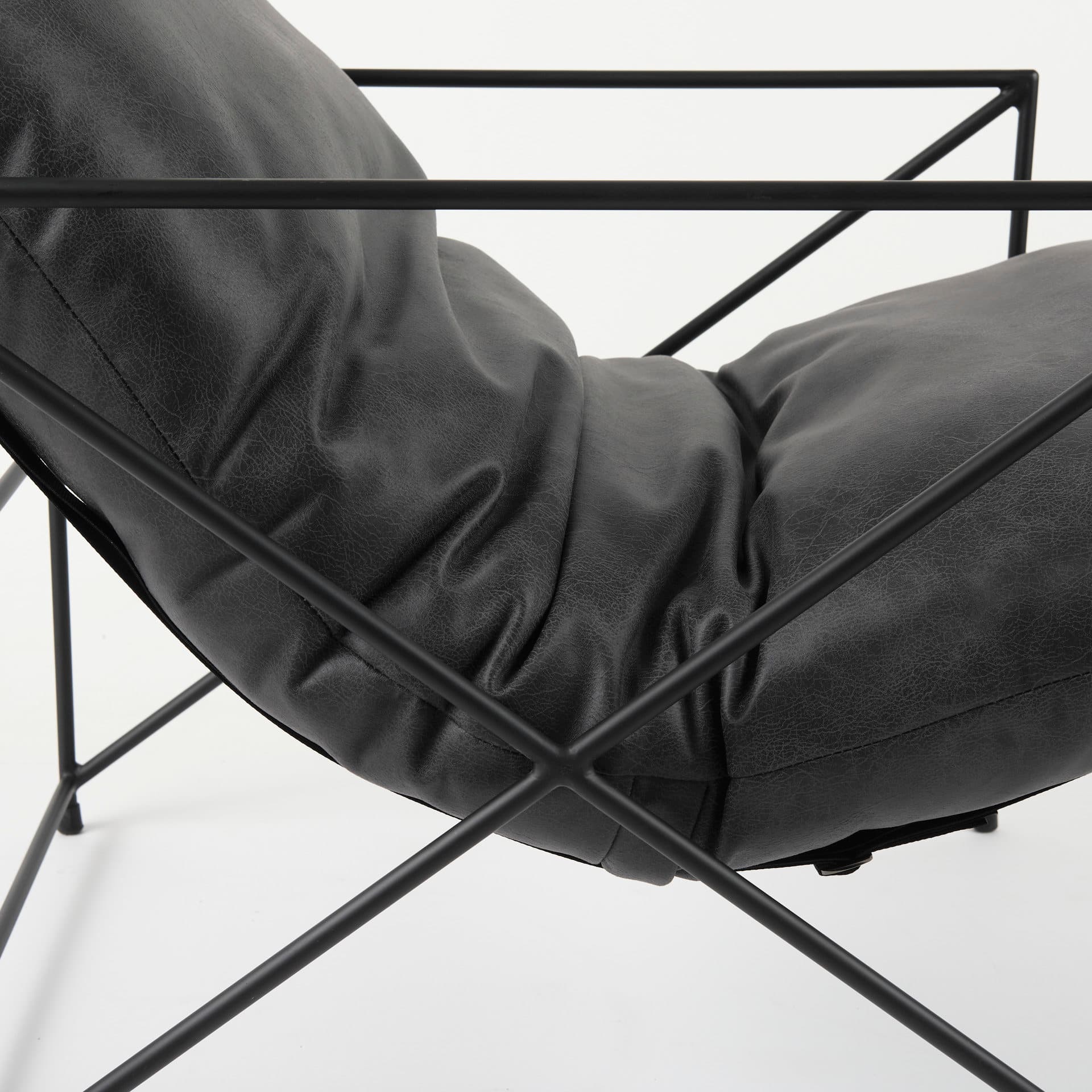 Leonidas 28.5L x 29.5W x 34.0H Black Faux Leather Seat W/ Black Metal Frame Accent Chair — product photograph