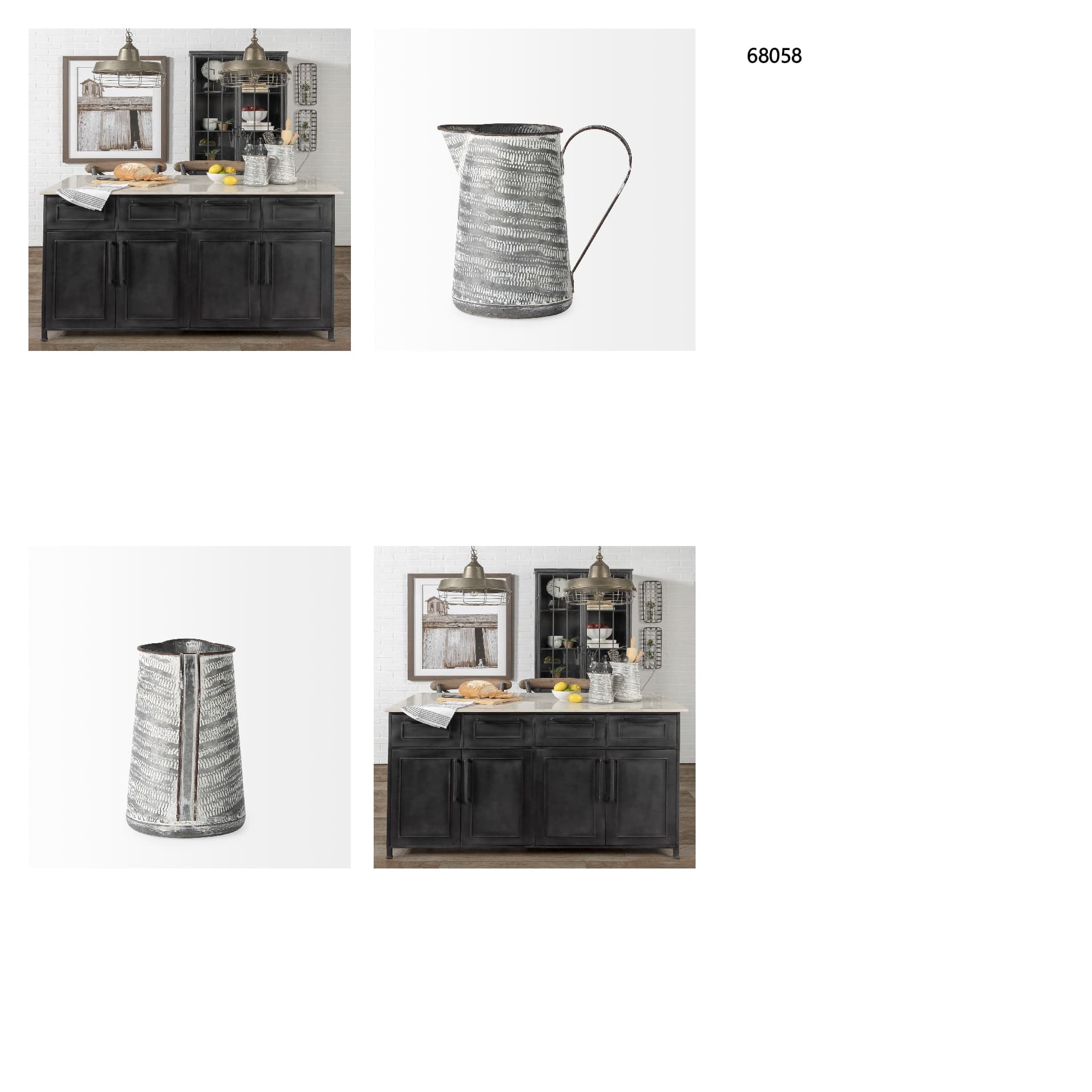 Serena I 8H Small Gray/White Textured Metal Jug — in a styled room