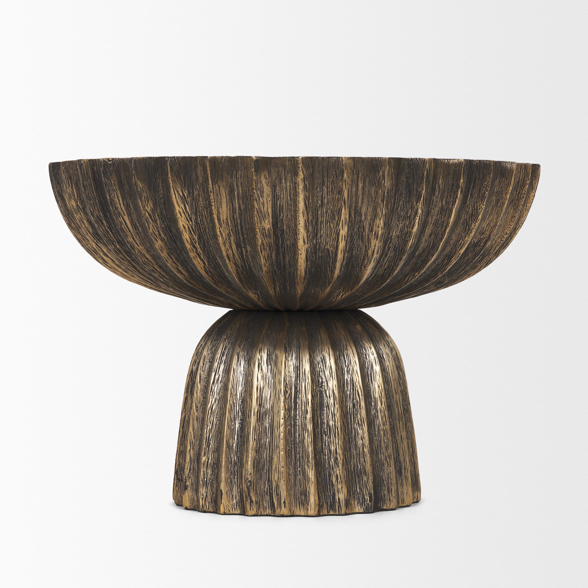 Ciaran Fluted Textured Antiqued Gold Metal Decorative Bowl — product photograph