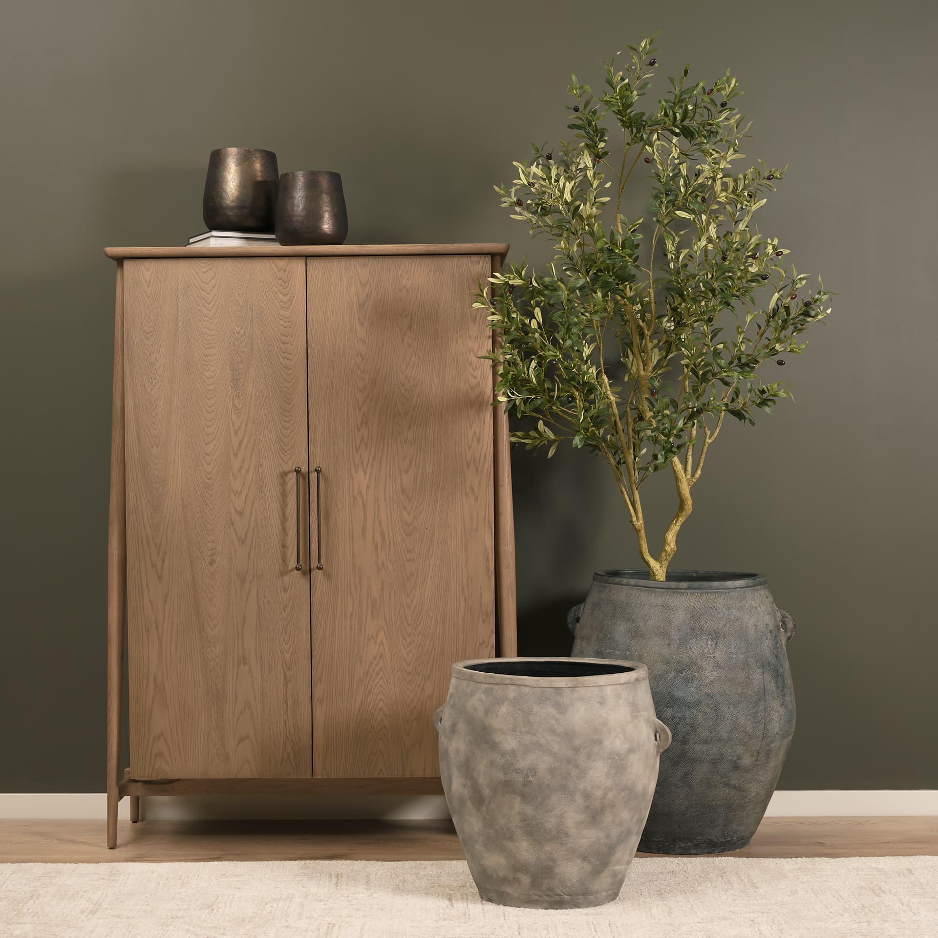 Zuma 27.2L x 18.1W x 24.4H Light Gray Ceramic Floor Vase — in a styled room