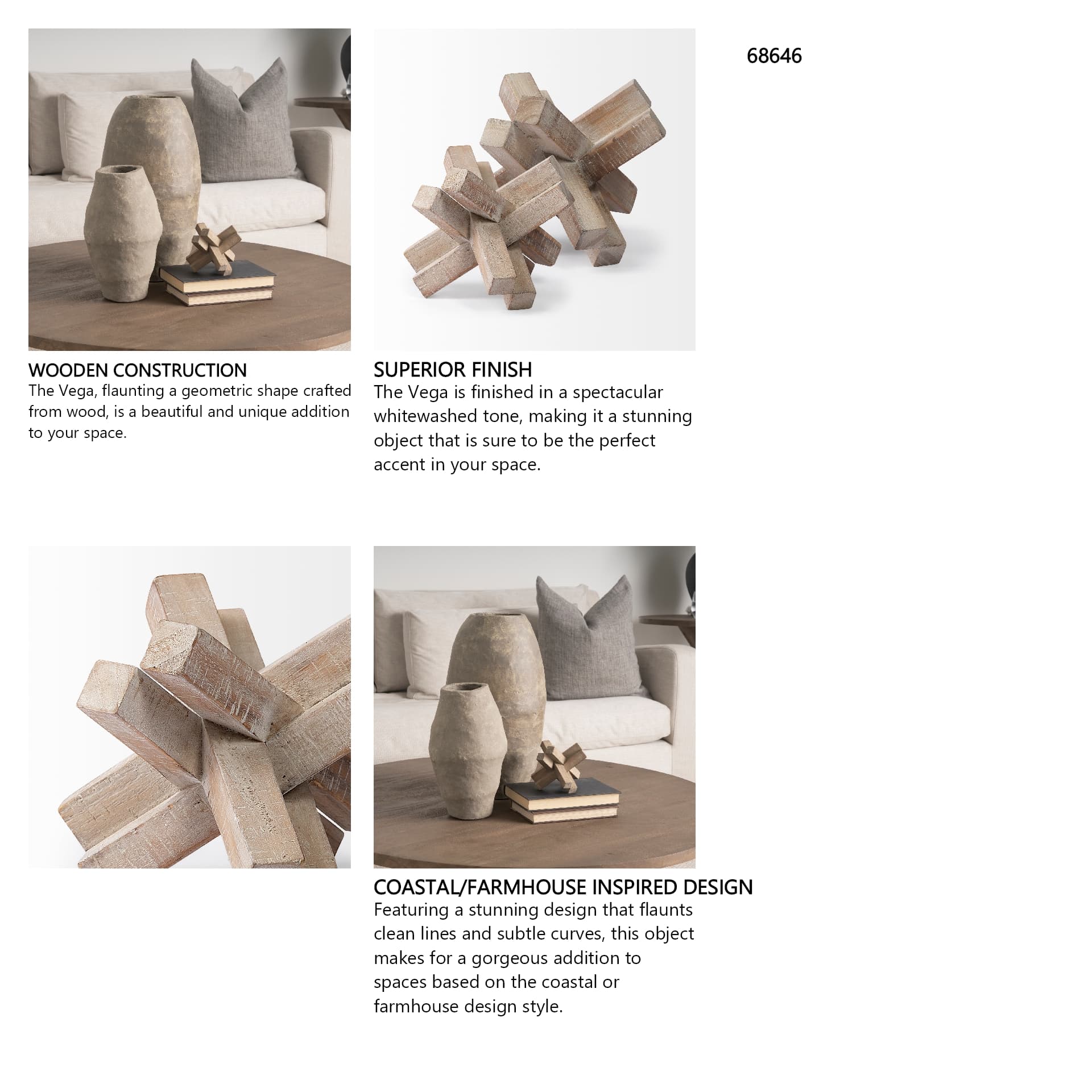 Vega II (Large) 7L x 7W Natural Wood Jack Object — in a styled room