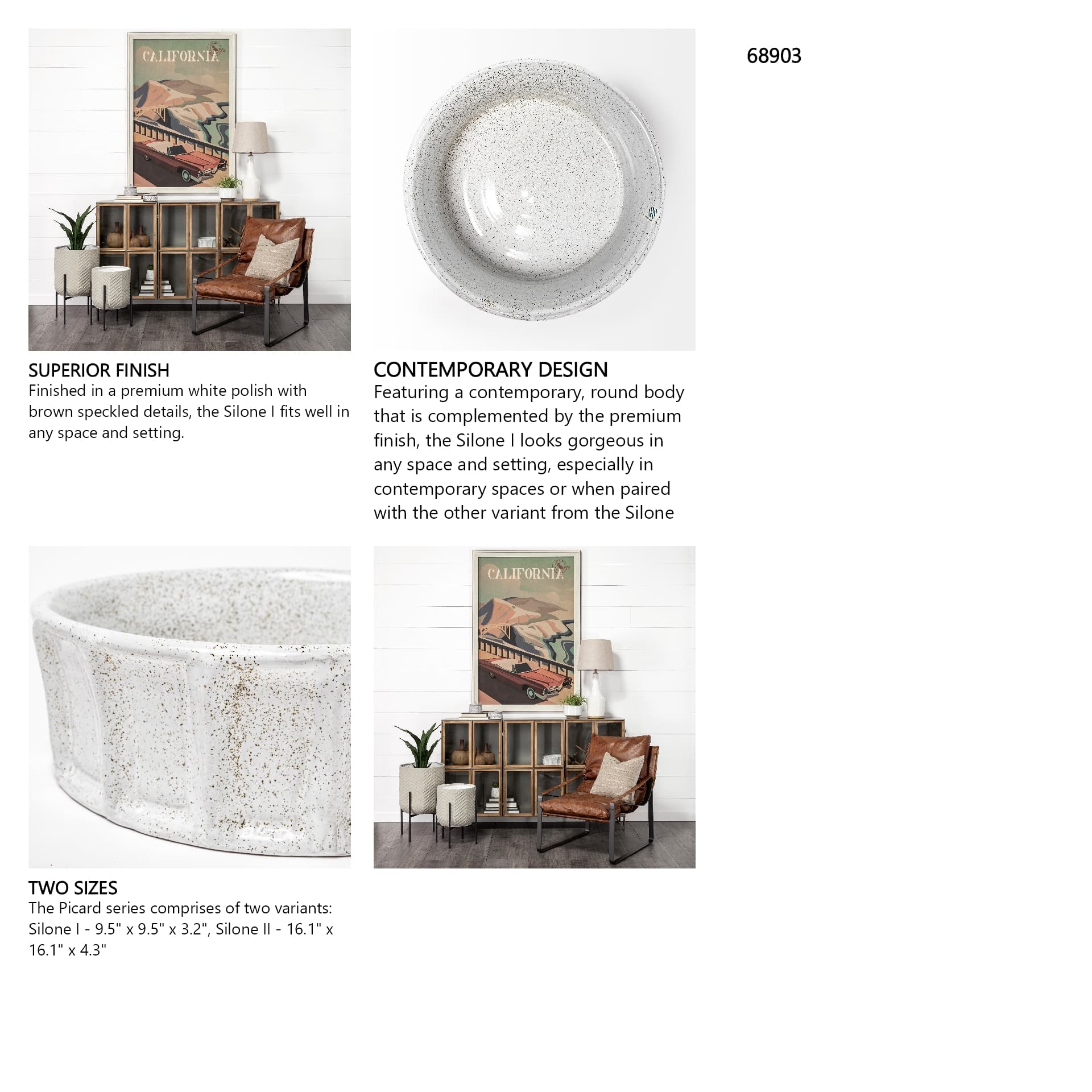 Silone (Small) 9L x 9W White Ceramic Bowl — in a styled room