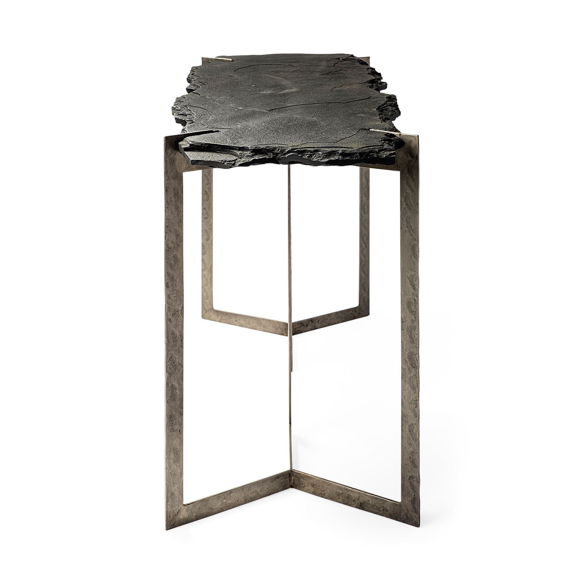Shale III 50L x 20W Black Live-Edge Slate and Iron Console Table — product photograph