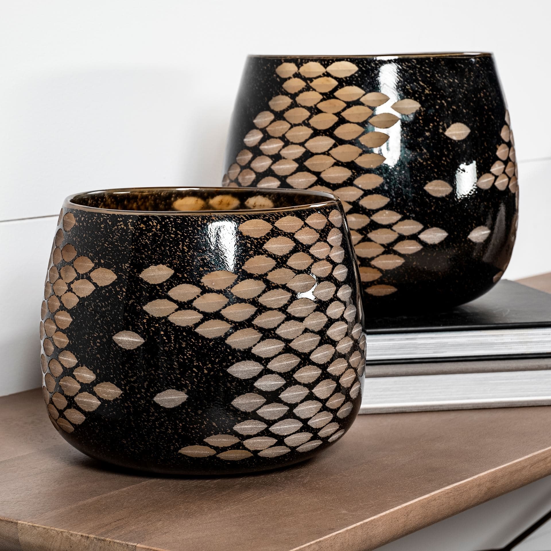 Mojave Large Black and Gold Detail Glass Vase — product photograph