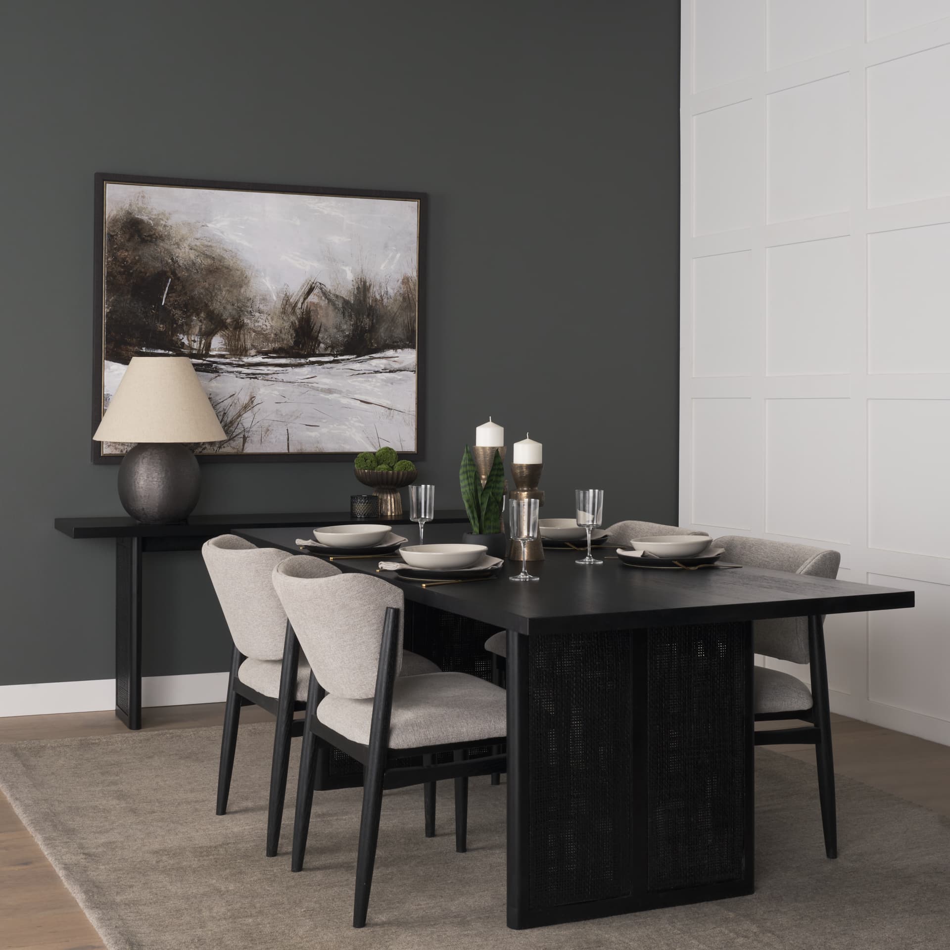Grier 65" Black Wood w/ Black Cane Console Table — product photograph