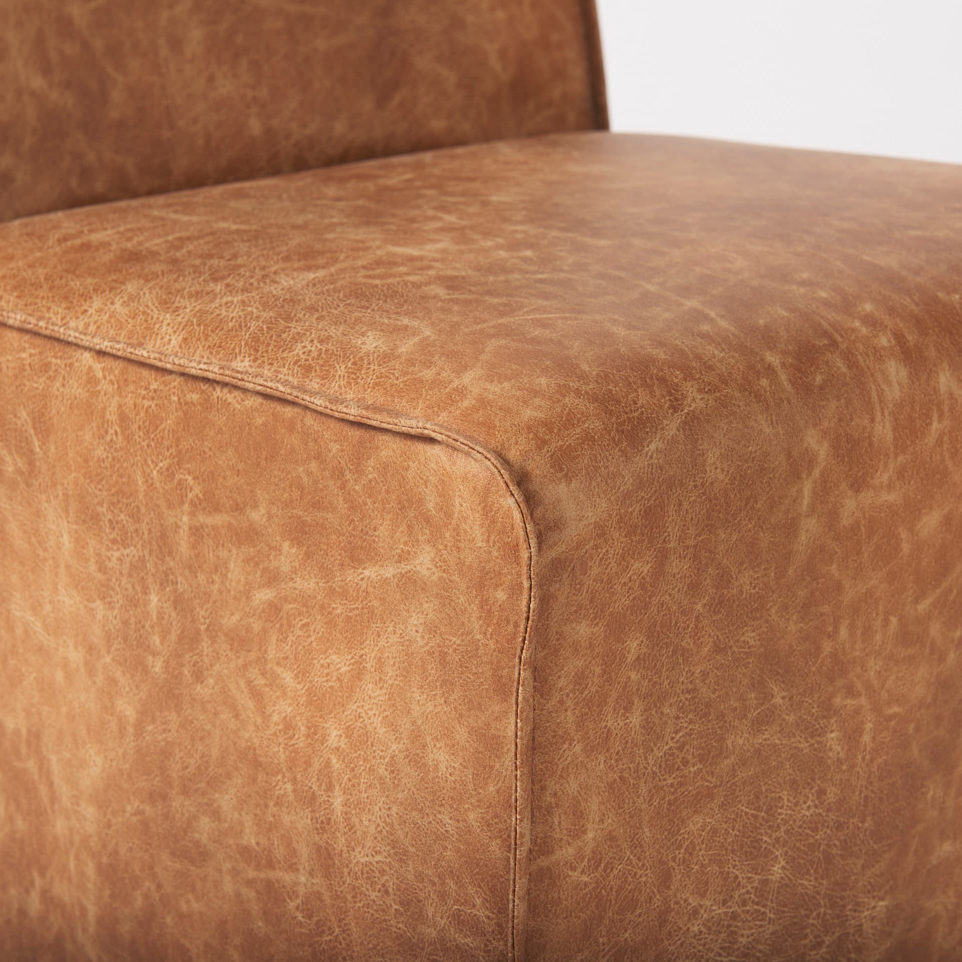 Damon Barrel Back Dining Arm Chair | Cognac Faux Leather w/ Casters — product photograph