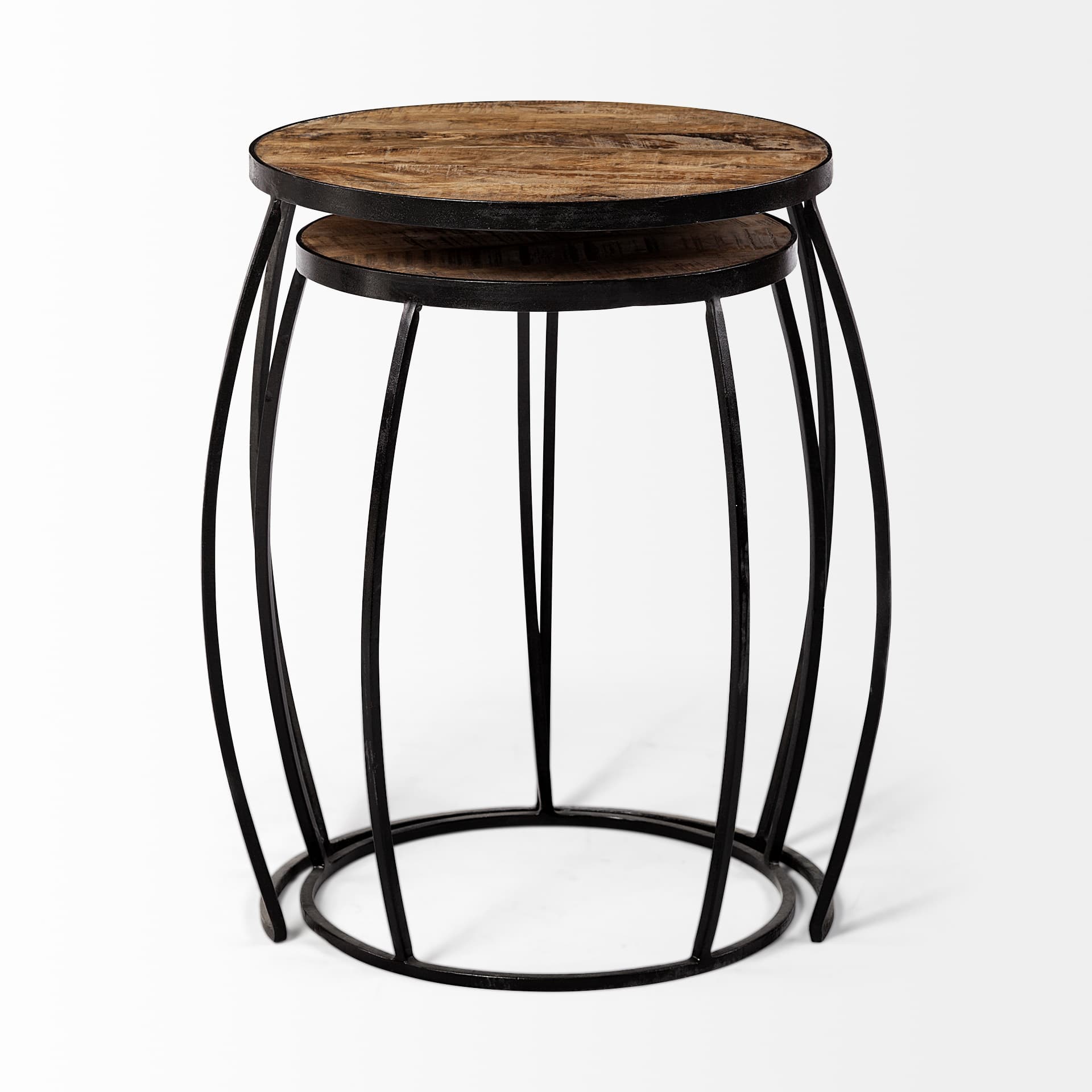 Clapp IV (Set of 2) 20L x 20W Brown Round Wood Top W/ Black Iron Frame Nesting Accent Tables — product photograph