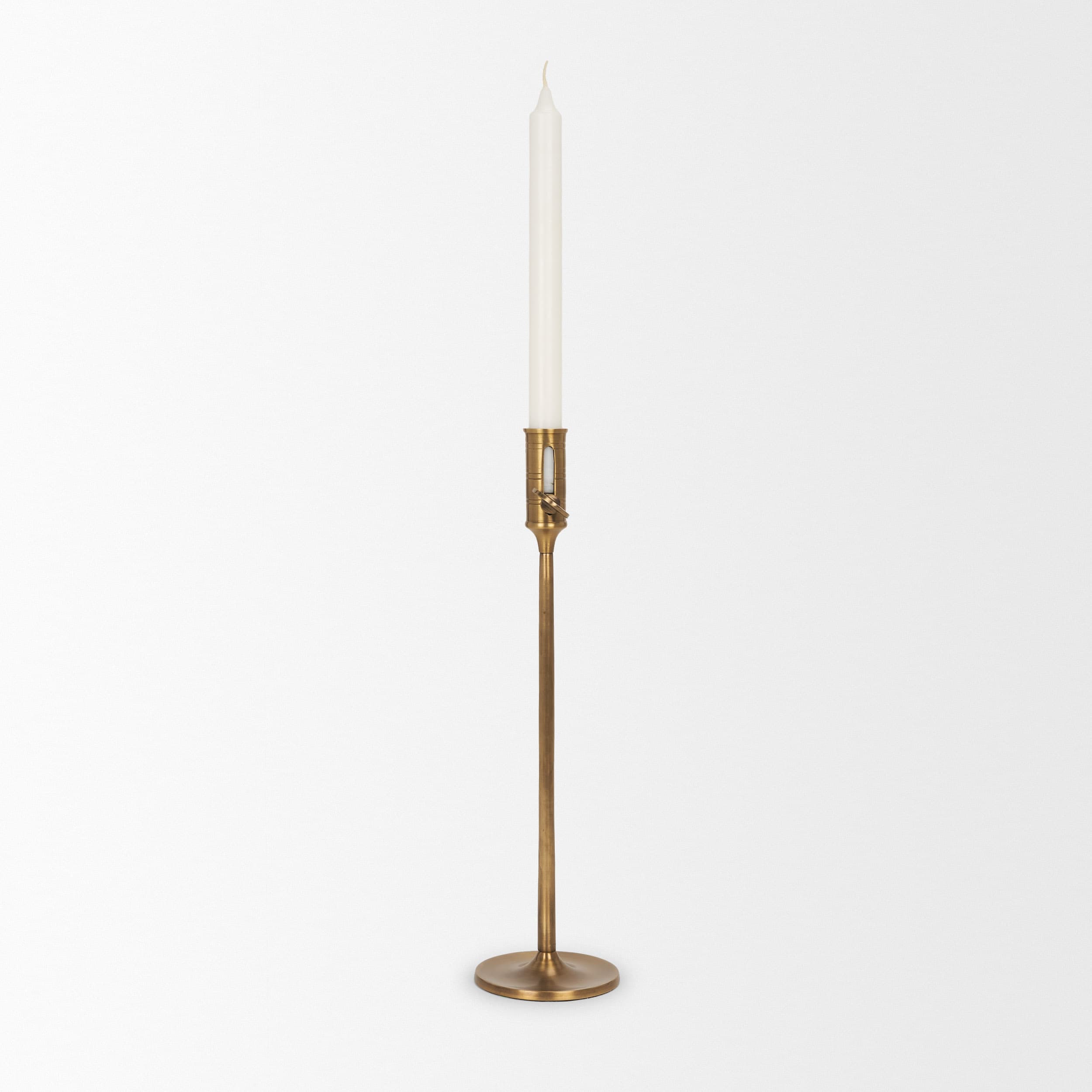 Chantria Large Solid Natural Brass Adjustable Taper Candle Holder — product photograph