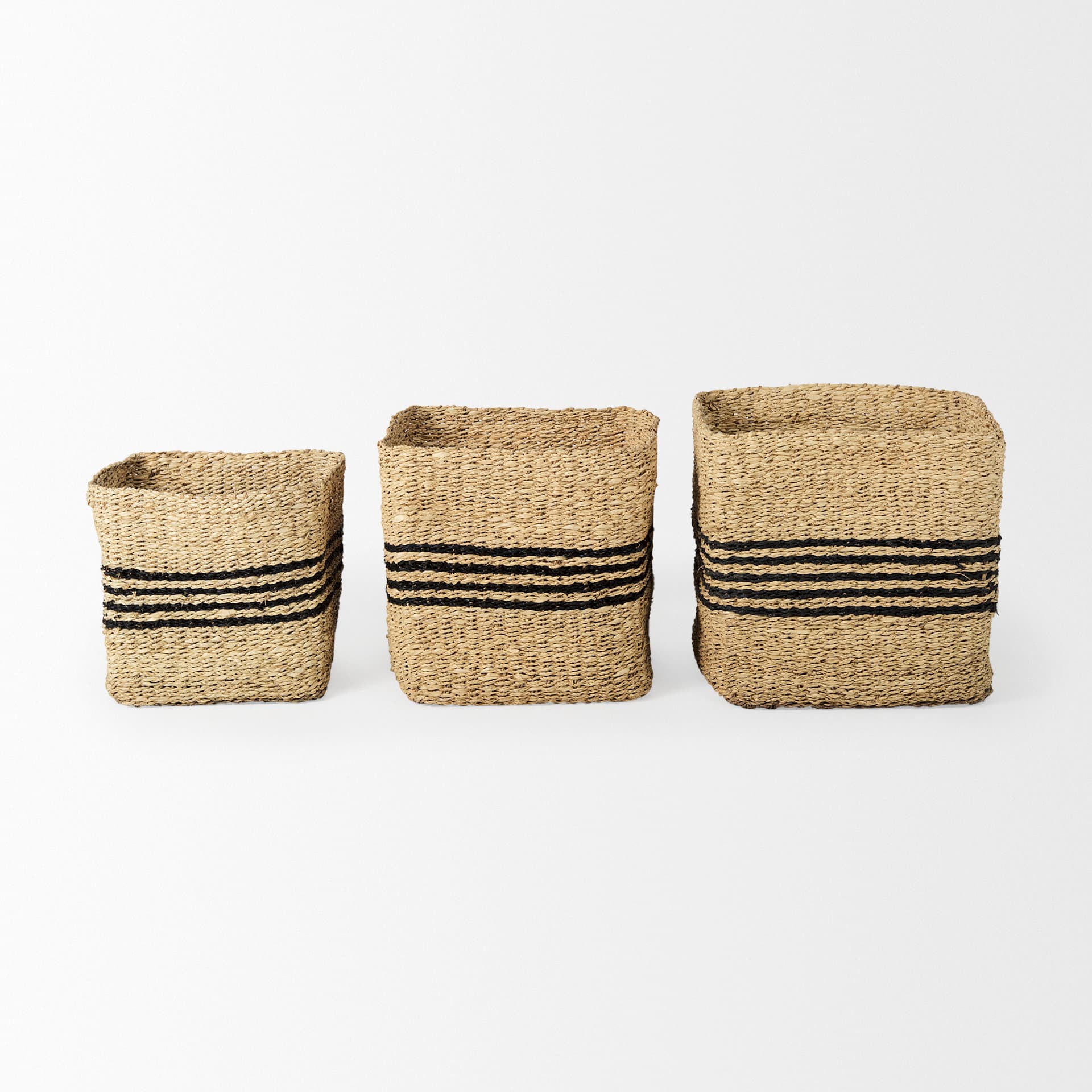 Cullen 15.7L x 15.7W x 15.7H (Set of 3) Grey Twisted Seagrass Square Basket — product photograph