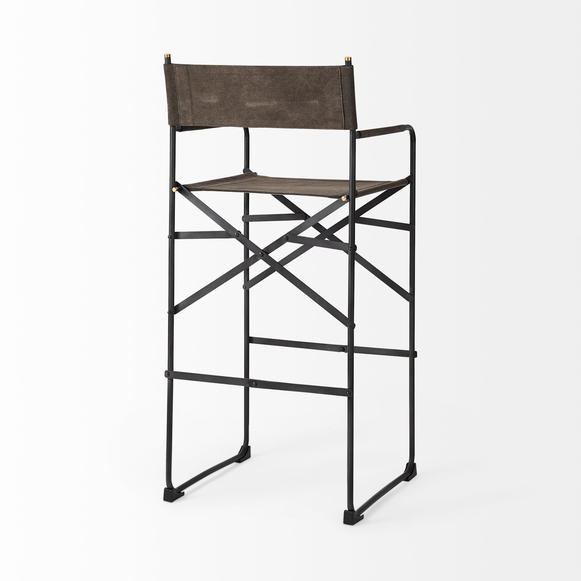 Direttore Backless 44.3in Seat Bar Stool | Brown/Gray Suede w/ Metal — product photograph