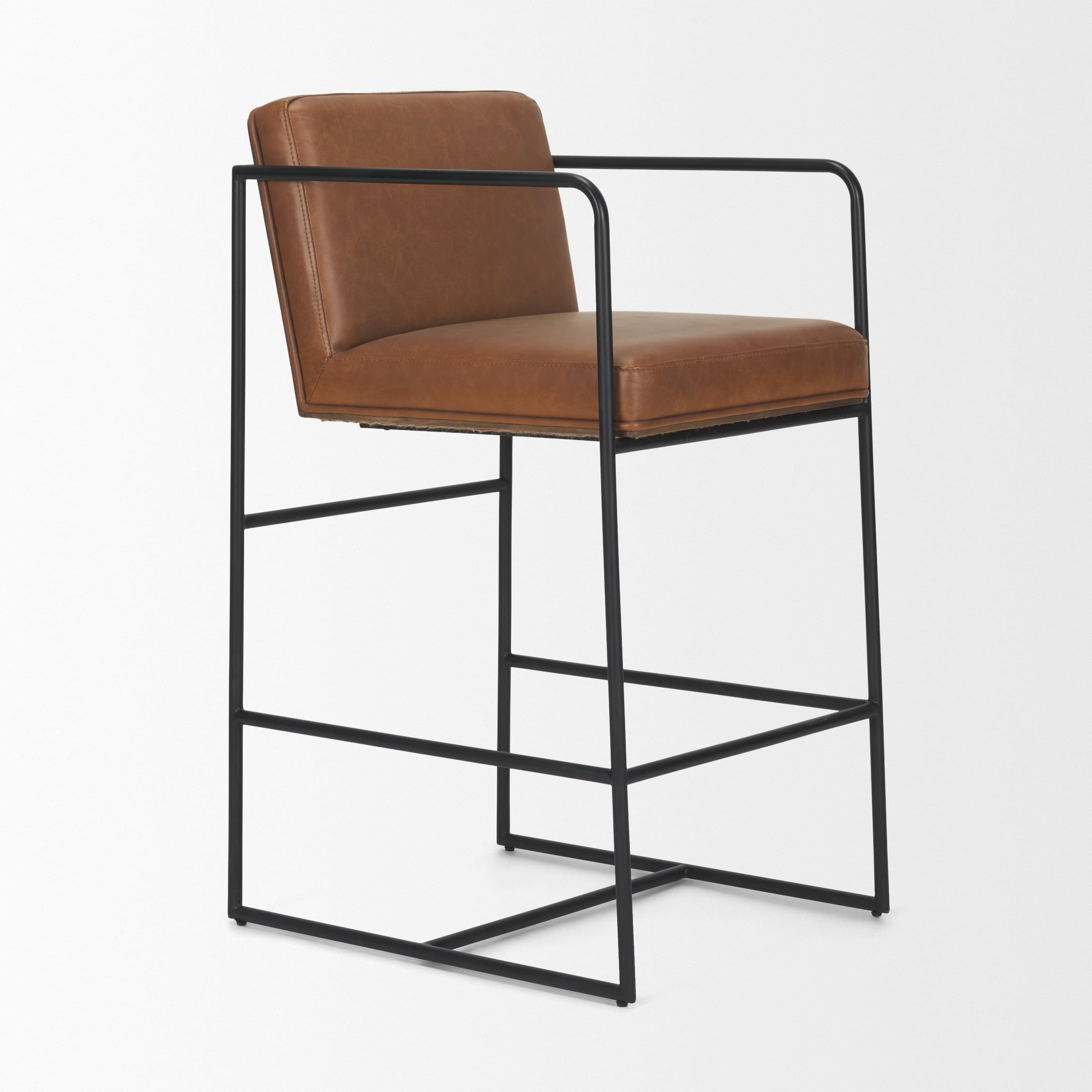 Stamford Backless 36in Seat Counter Stool | Brown Leather w/ Metal — product photograph