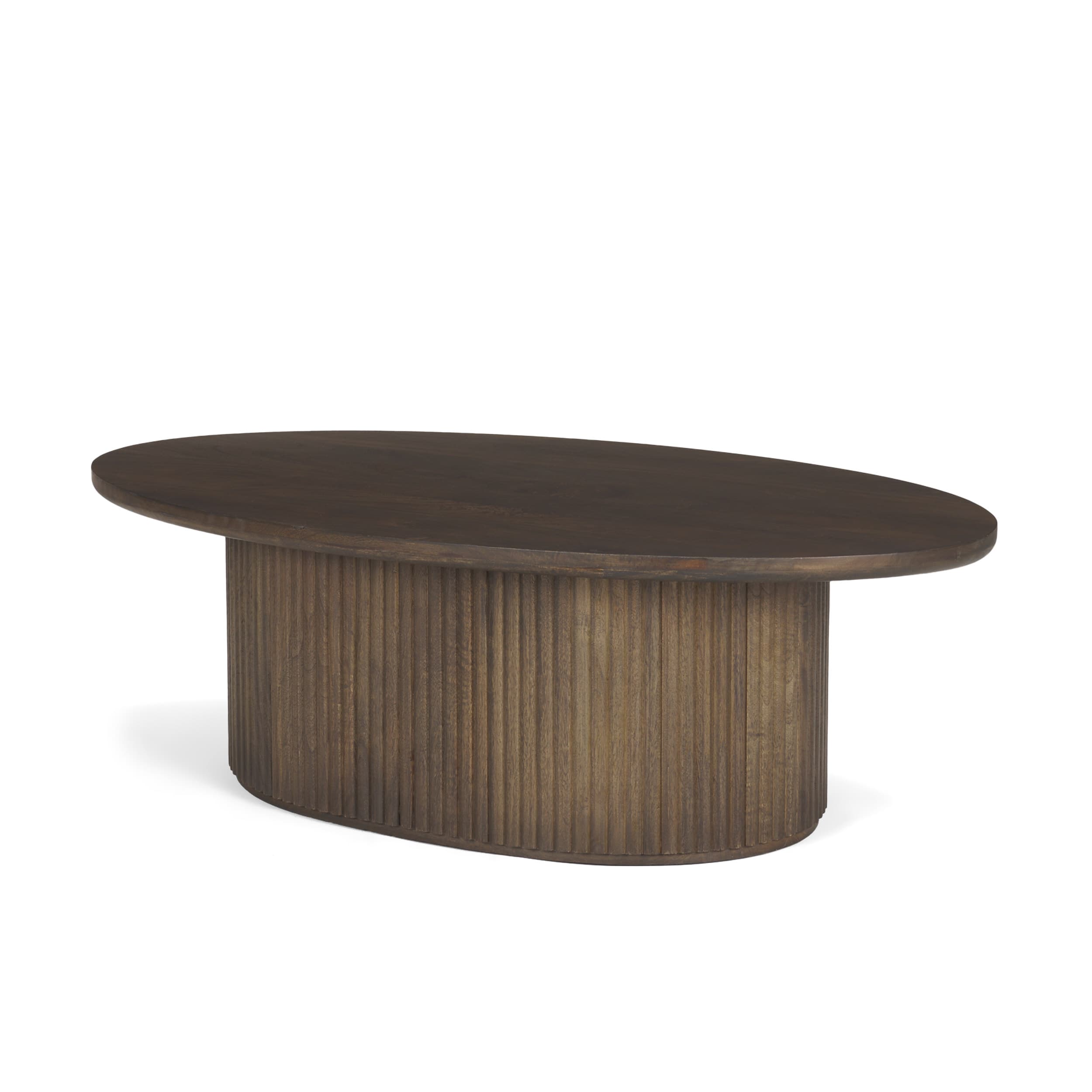 Terra 48L x 28W x 15H Dark Brown Wood Oval Fluted Coffee Table — product photograph