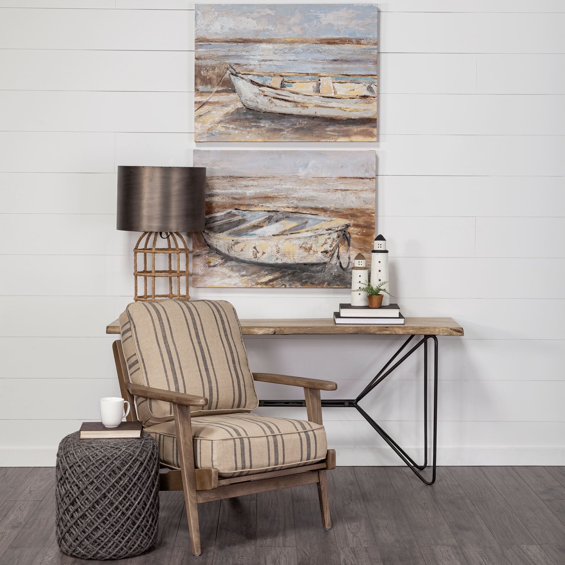 Abner (Large) 4L x 4W White Wooden Coastal Lighthouse — in a styled room