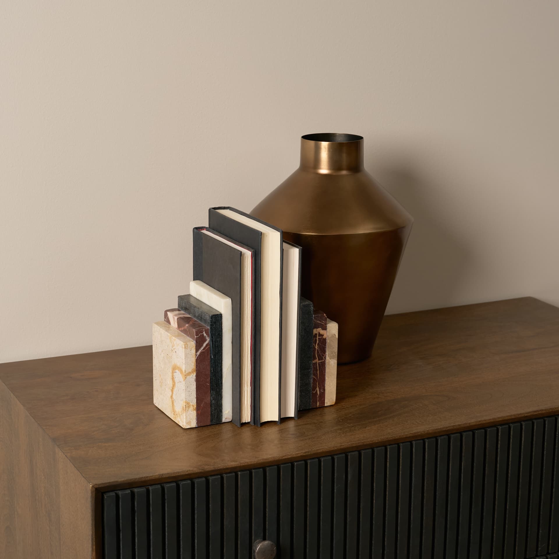 Corte Mixed Marble Stacked Bookends — in a styled room