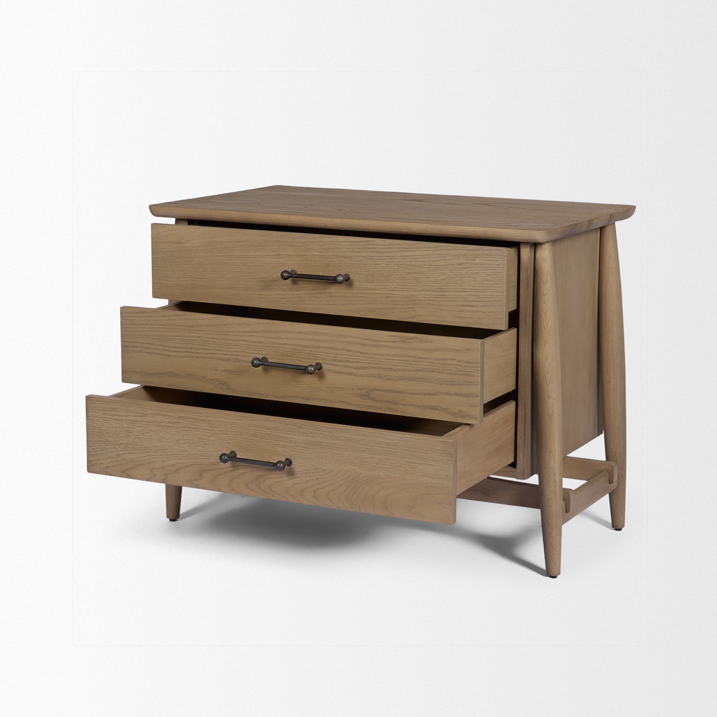Hollis Gray-Brown Wood 3-Drawer Closed Nightstand — product photograph