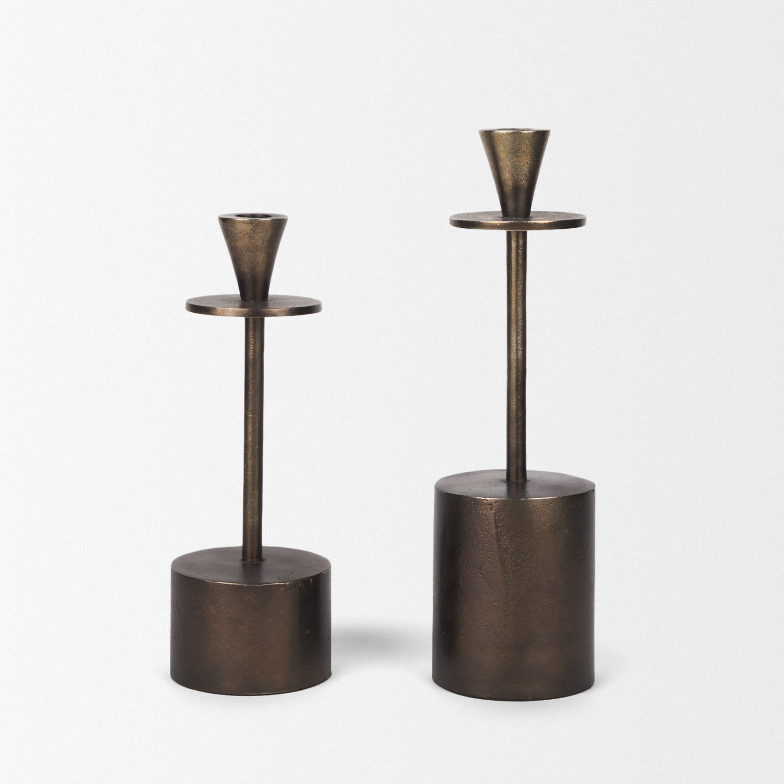 Petria Antiqued Gold Textured Metal Taper Candle Holders — product photograph