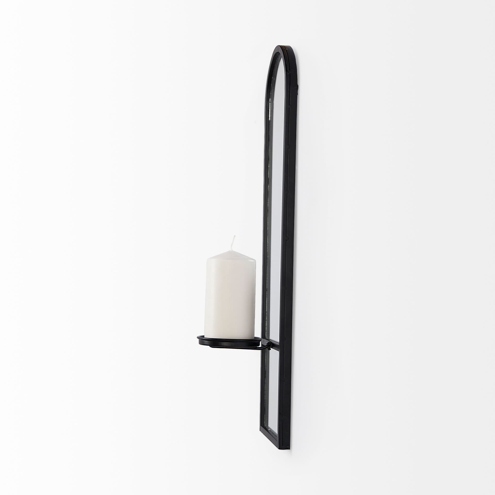 Evianna 7L x 7W x 25H Mirrored W/Black Metal Frame Wall Candle Holder — product photograph