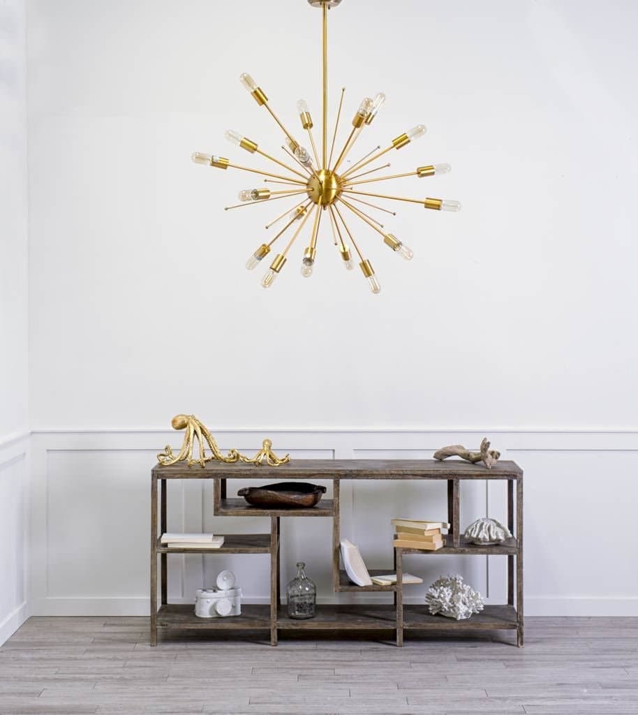 Edisonna II (38"D) Gold Sputnik Twenty Bulb Chandelier — in a styled room