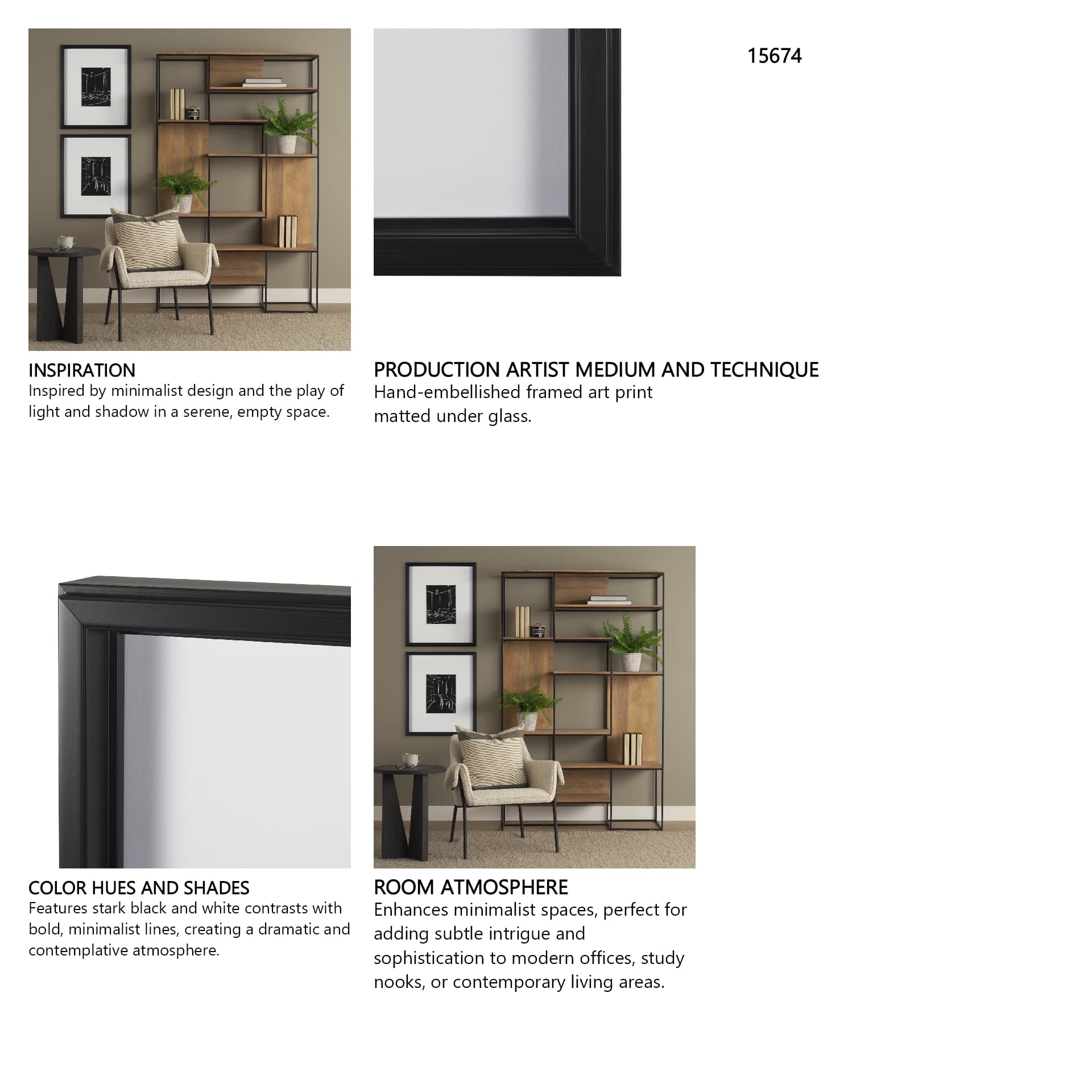 Interior Sketch II by Mercana Studio a Hand Embellished Framed Art Print Matted under Glass — in a styled room