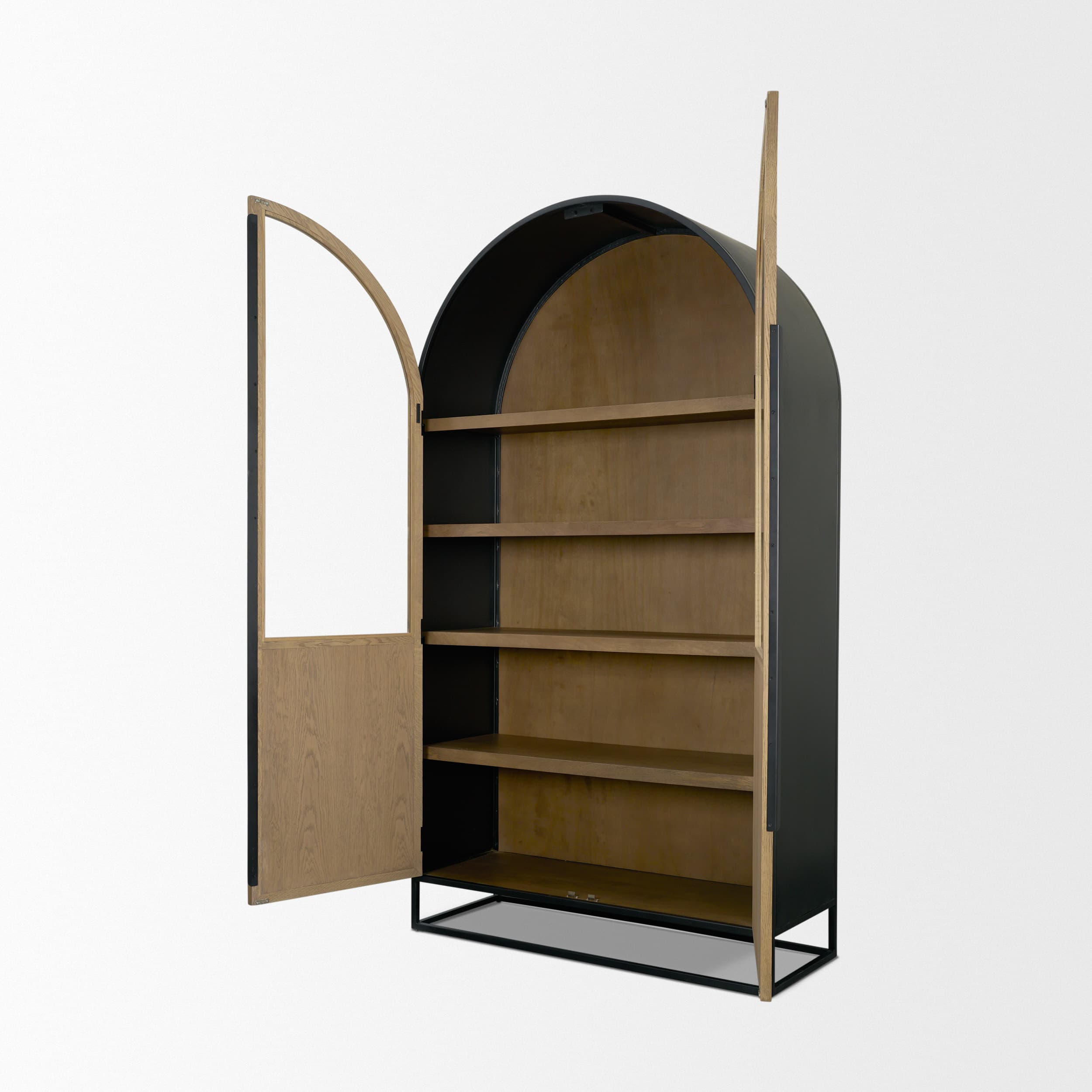 Sloan 47.5W x 80.5H Light Brown W/Black Metal Frame Arched Cabinet — product photograph