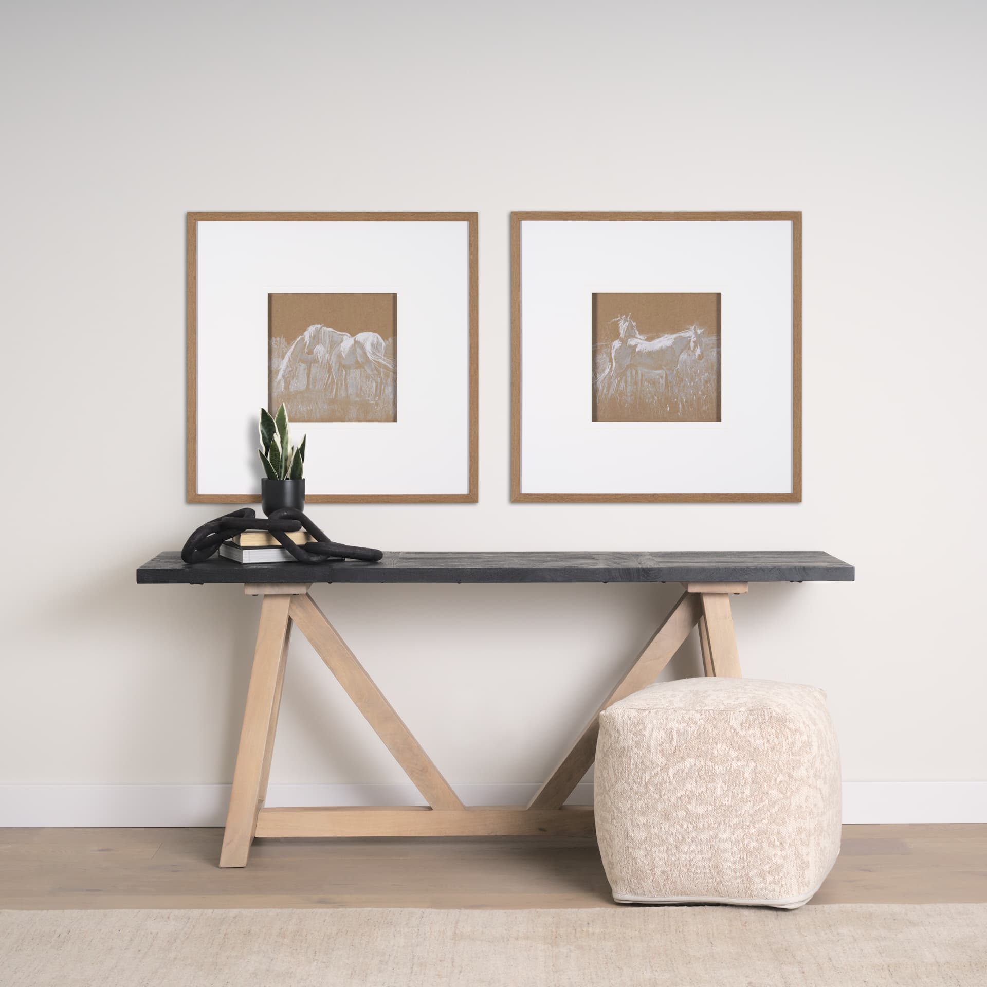 Duo I Horses by Mercana Studio a Framed Art Print Matted under Glass — in a styled room