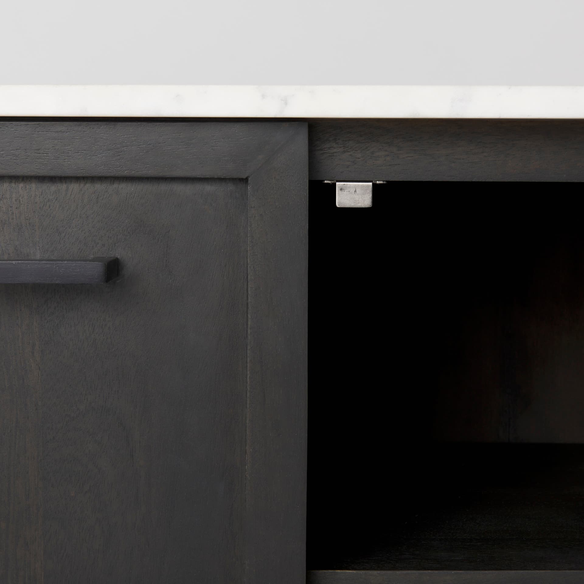 Divina Black-Brown Wood w/ White Marble Top and Black Metal Base Sideboard — product photograph