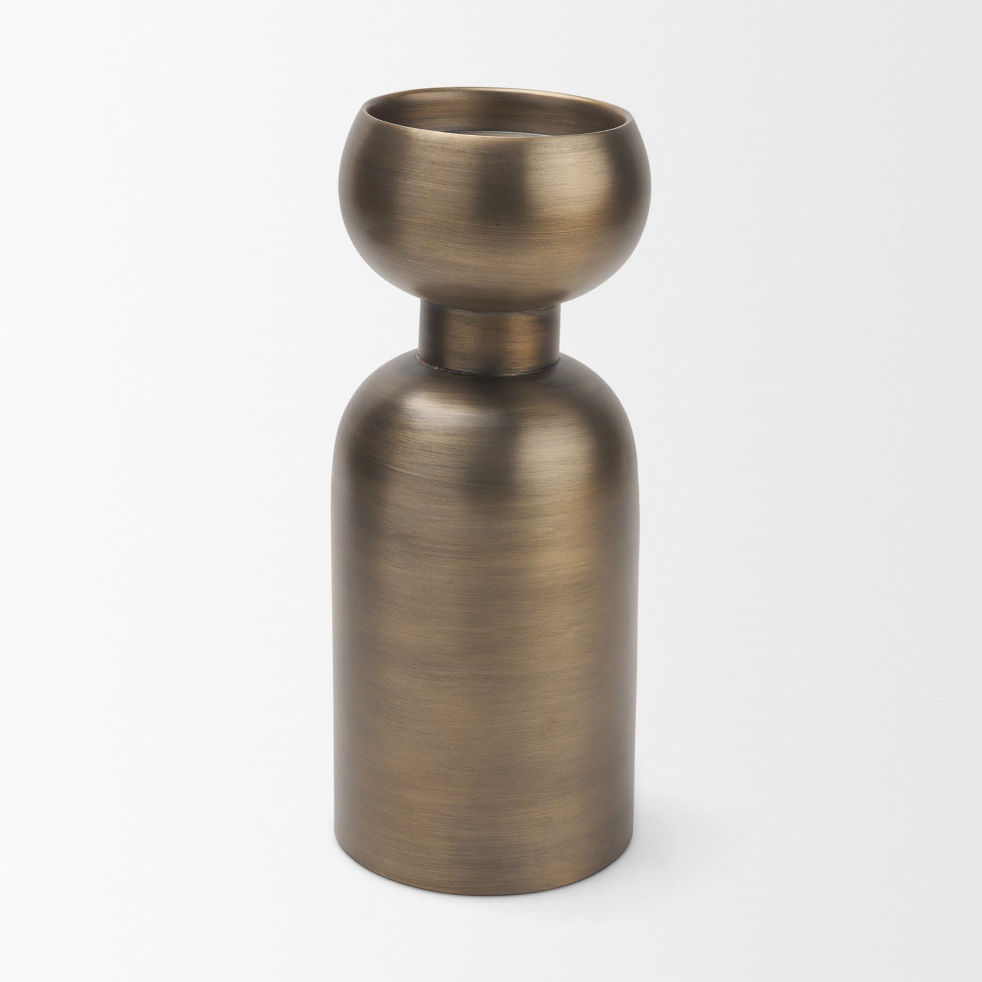 Pelar Large Antiqued Brass Stacked Pillar Candle Holder — product photograph
