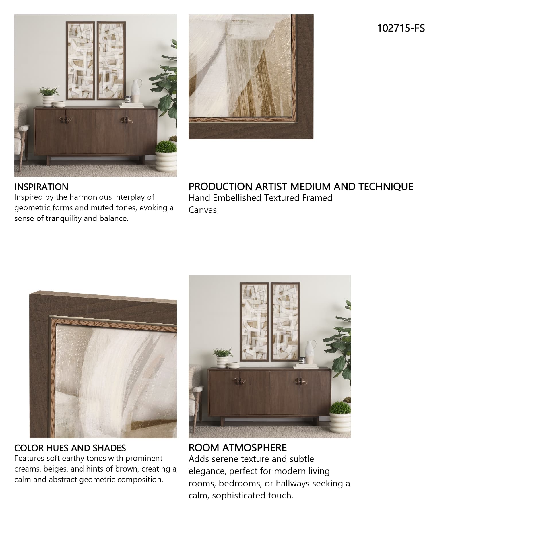 Neutral Forms II by Hannah Dawson Hand-Embellished Textured Framed Canvas Artwork — in a styled room
