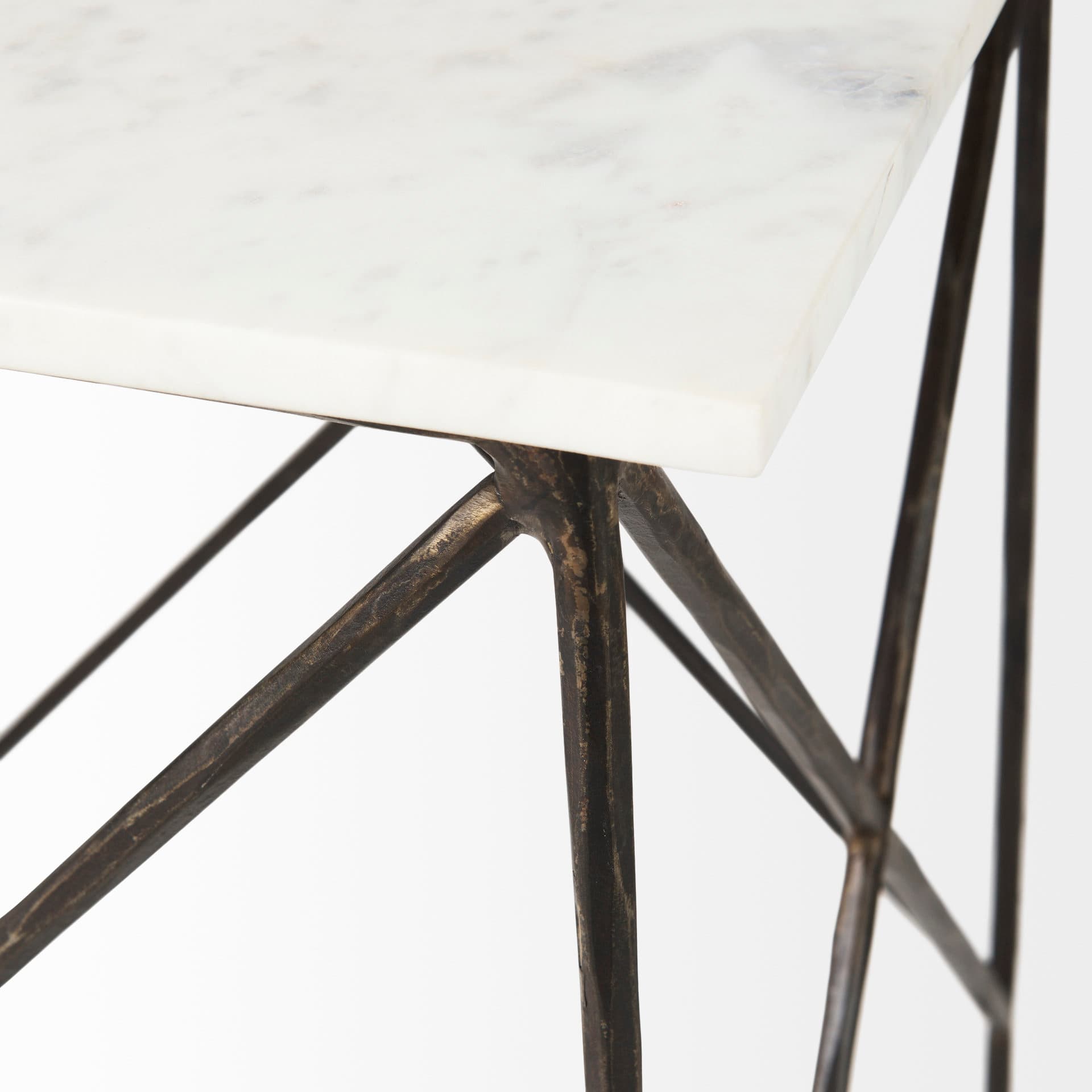 Lorlei 20.0L x 20.0W x 23.8H White Marble Top W/ Gray Iron Legs End and Side Table — product photograph