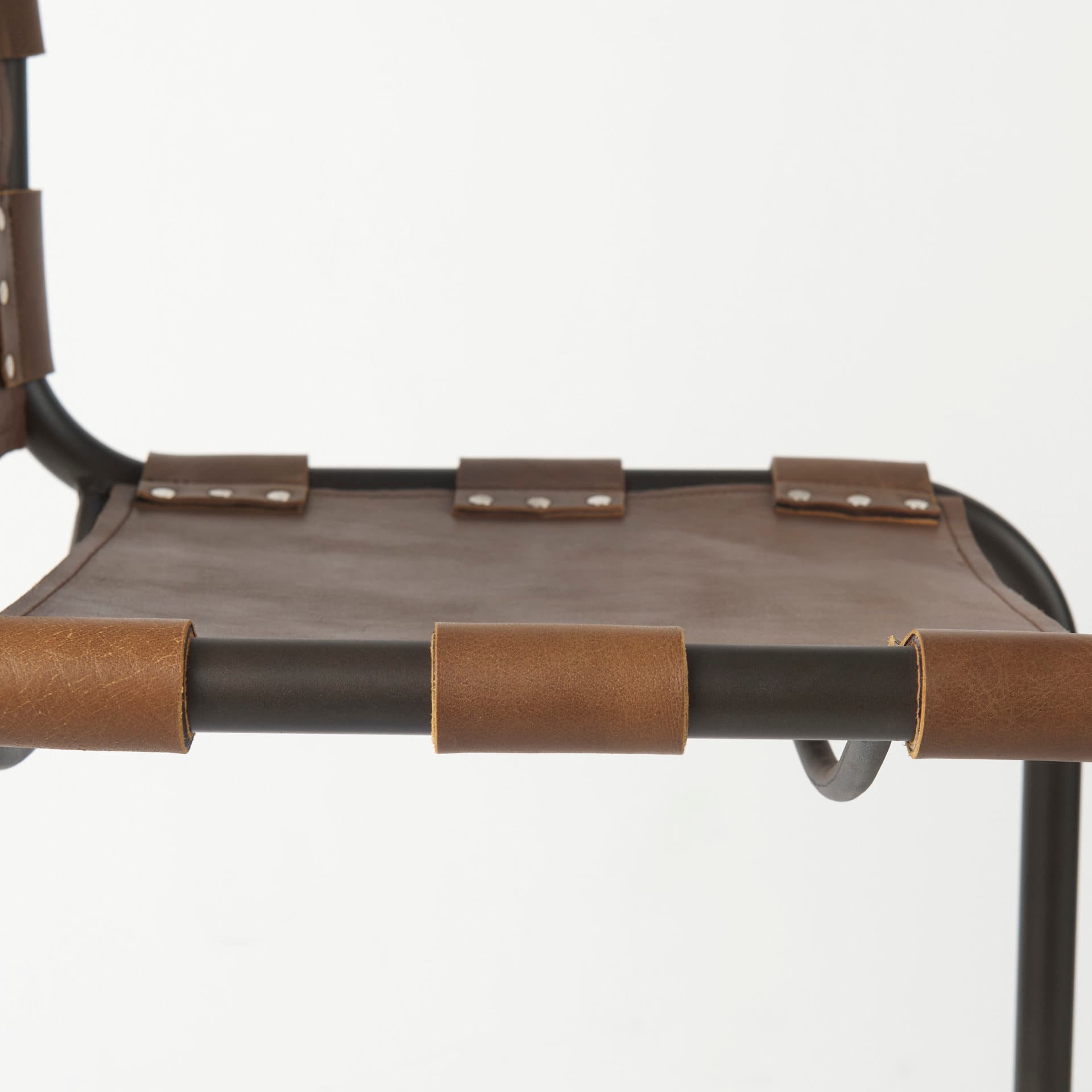 Berbick Low Back 30in Seat Bar Stool | Brown Leather w/ Gray Metal — product photograph