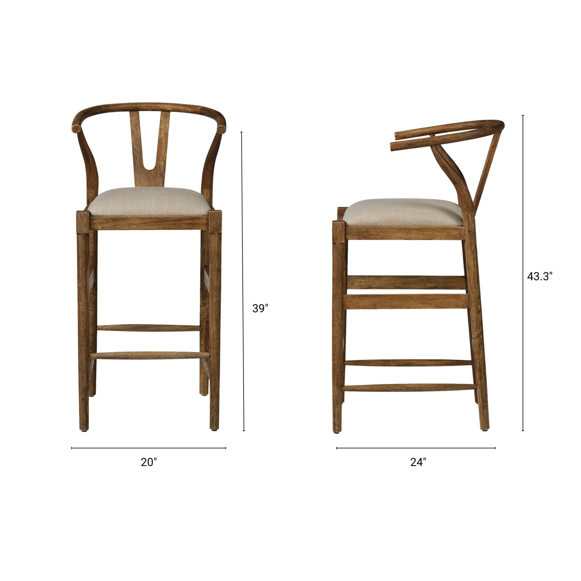 Trixie Low Back 30.25in Seat Bar Stool | Cream Fabric w/ Brown Wood — product photograph