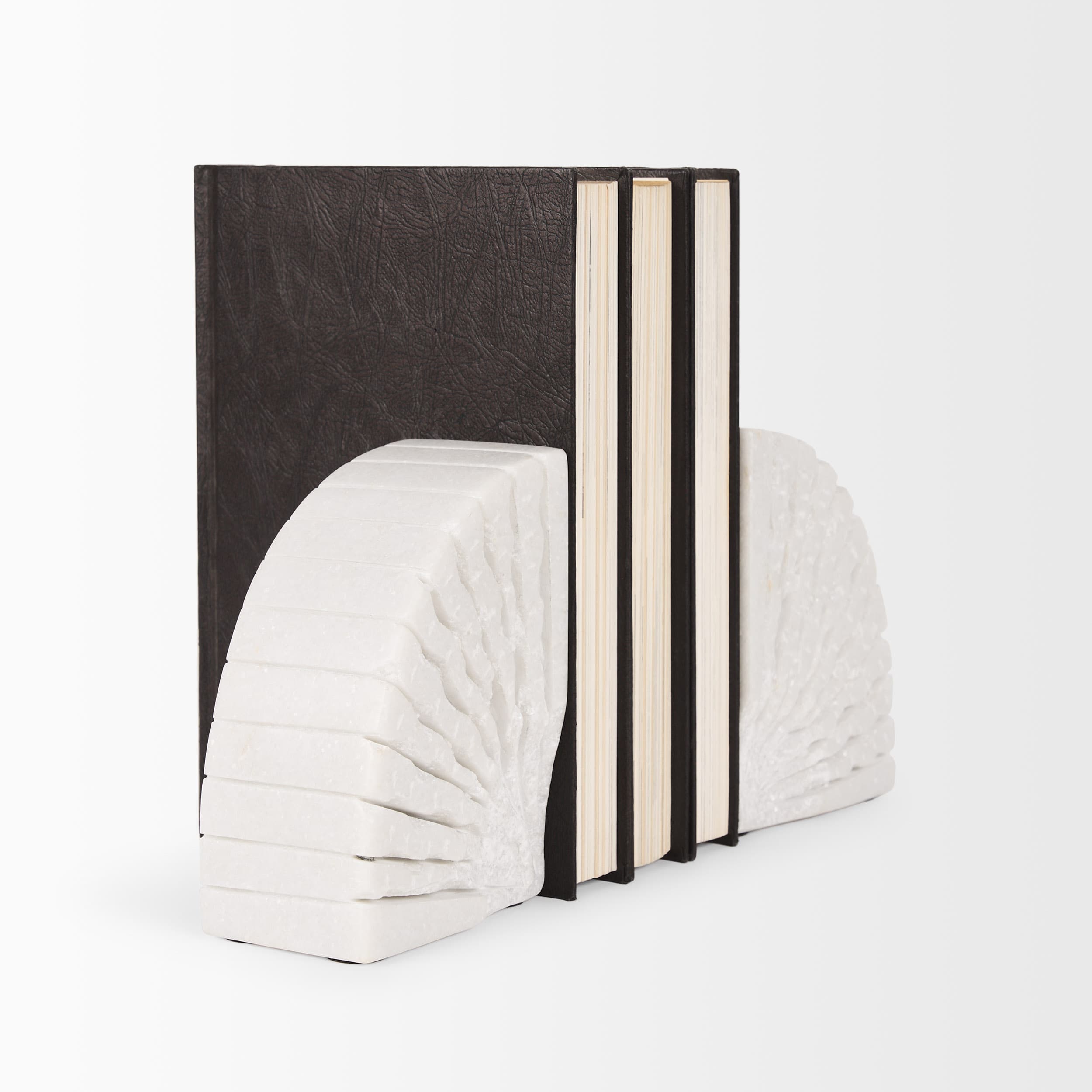 Stept White Marble Bookends w/rough carving (set of 2) — product photograph