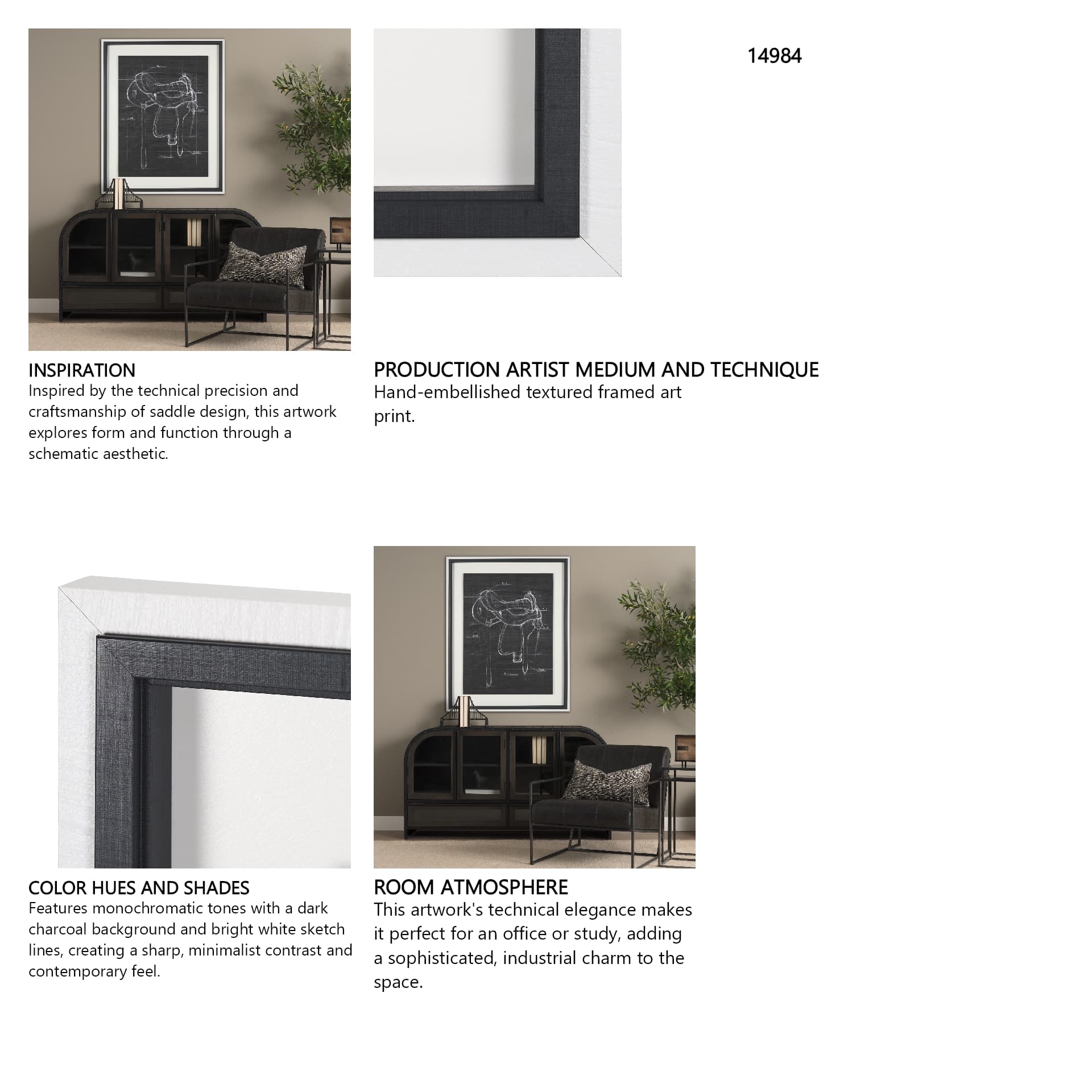 Horse Seat Black II by Mercana Studio a Hand Embellished Textured Framed Art Print — in a styled room