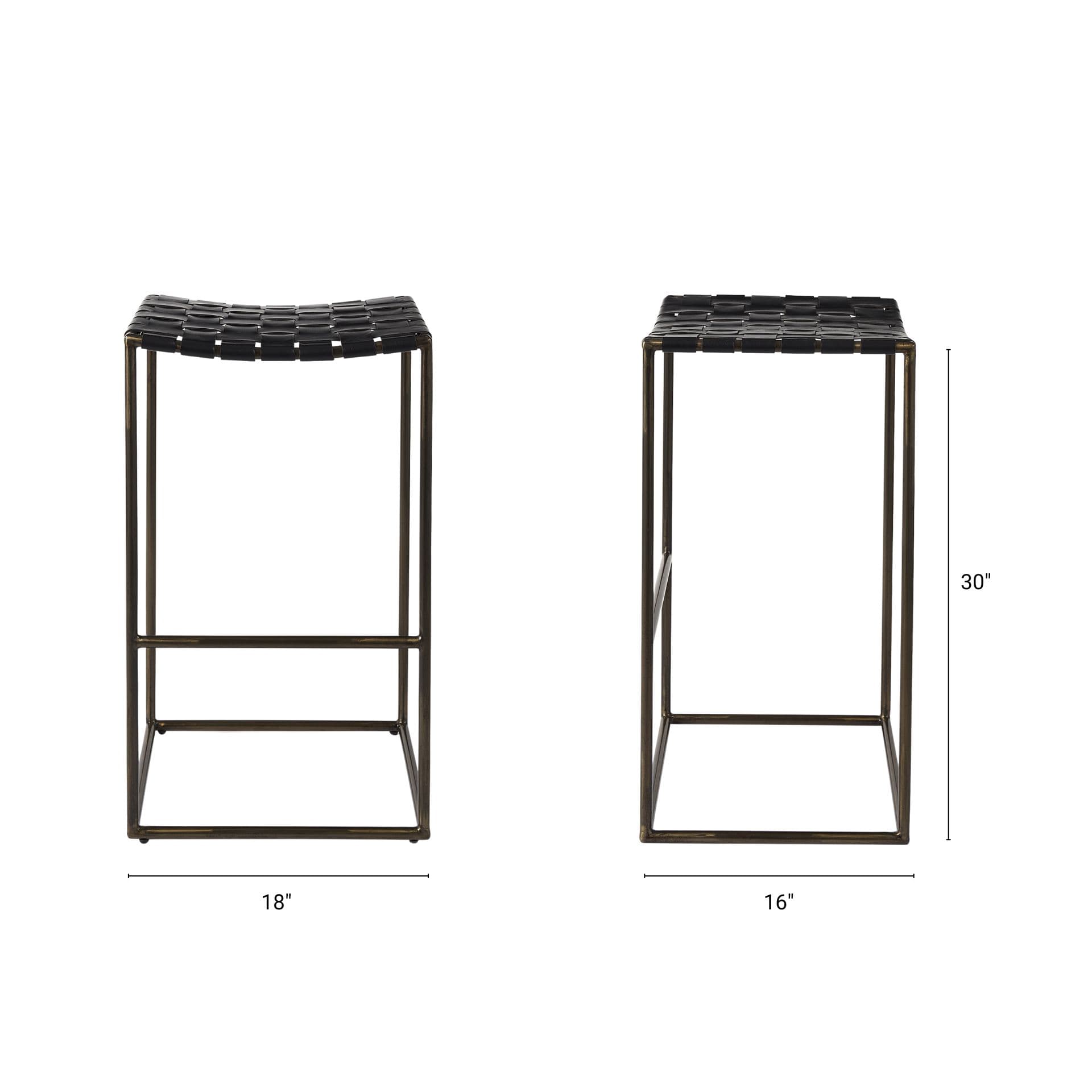 Clarissa Backless 30.25in Seat Bar Stool | Black Leather w/ Gold Metal — product photograph