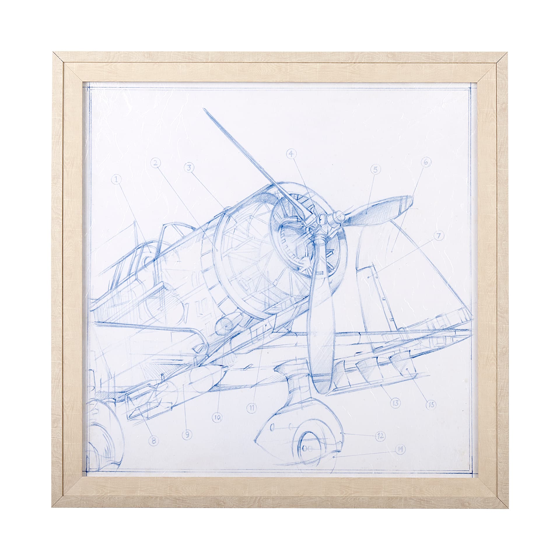 Airplane Mechanical Sketch I by Ethan Harper a Hand Embellished Textured Framed Art Print — product photograph