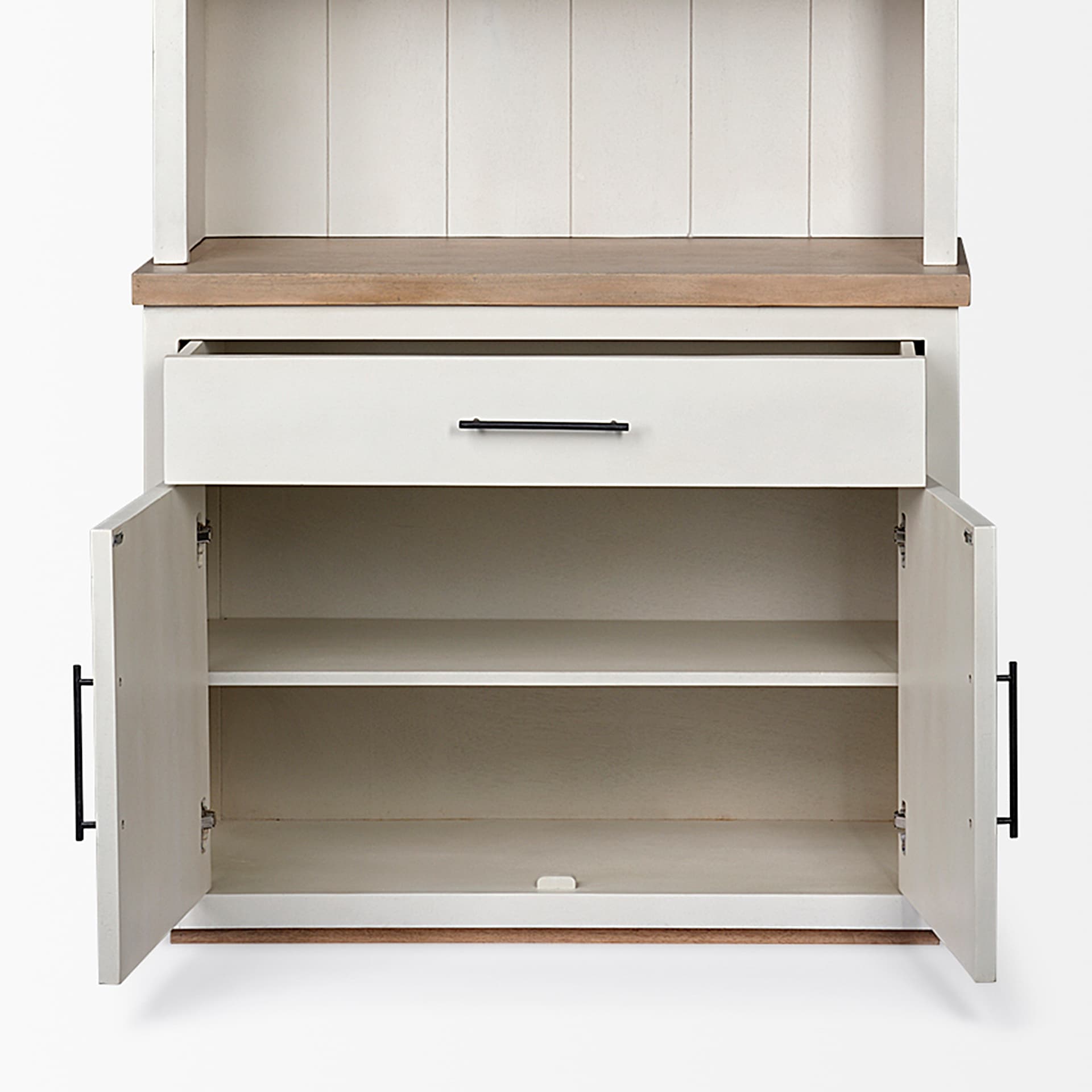 Fairview I White and Medium Brown Wood Three Shelf Shelving Unit — product photograph
