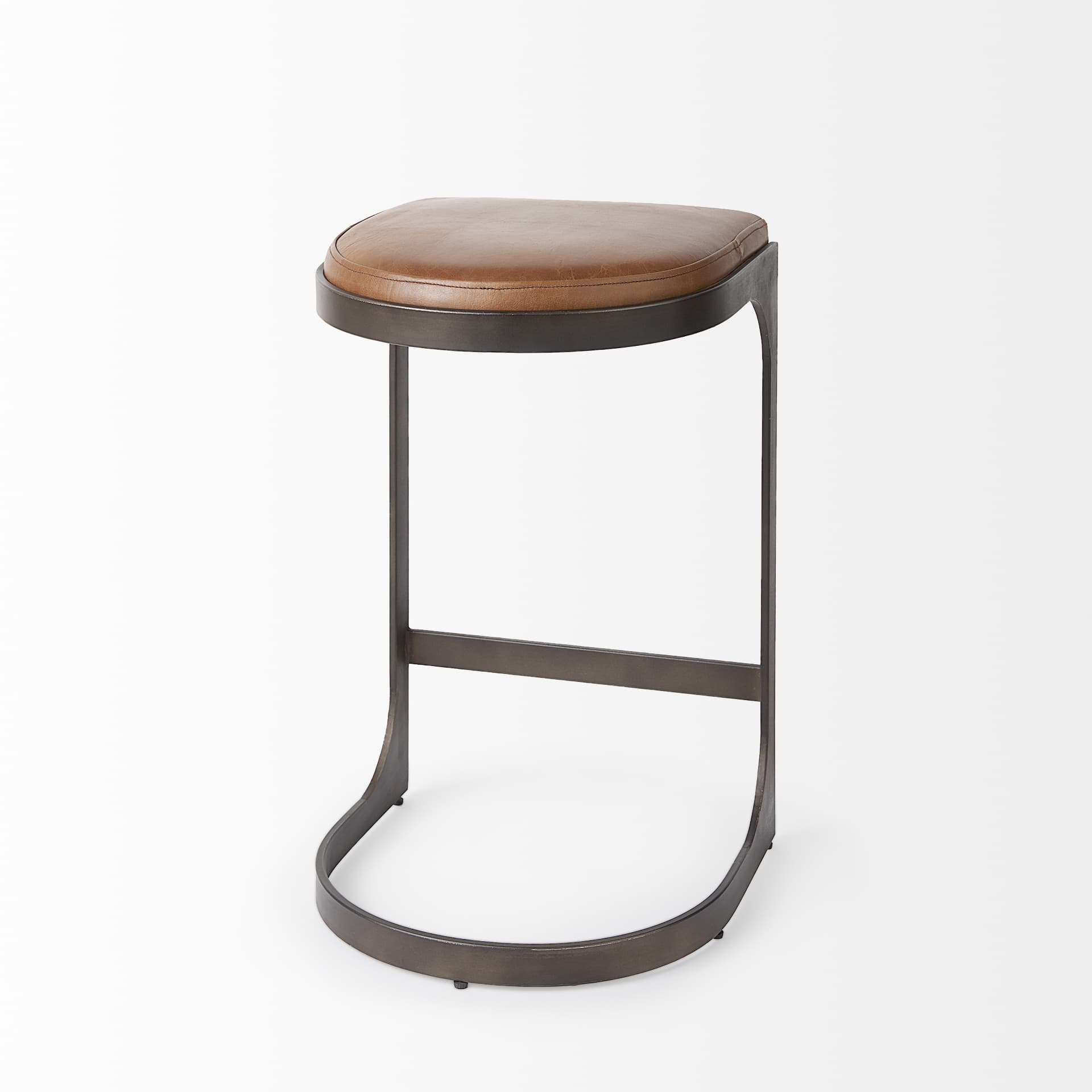 Tyson Backless 27.5in Seat Counter Stool | Brown Leather w/ Metal — product photograph