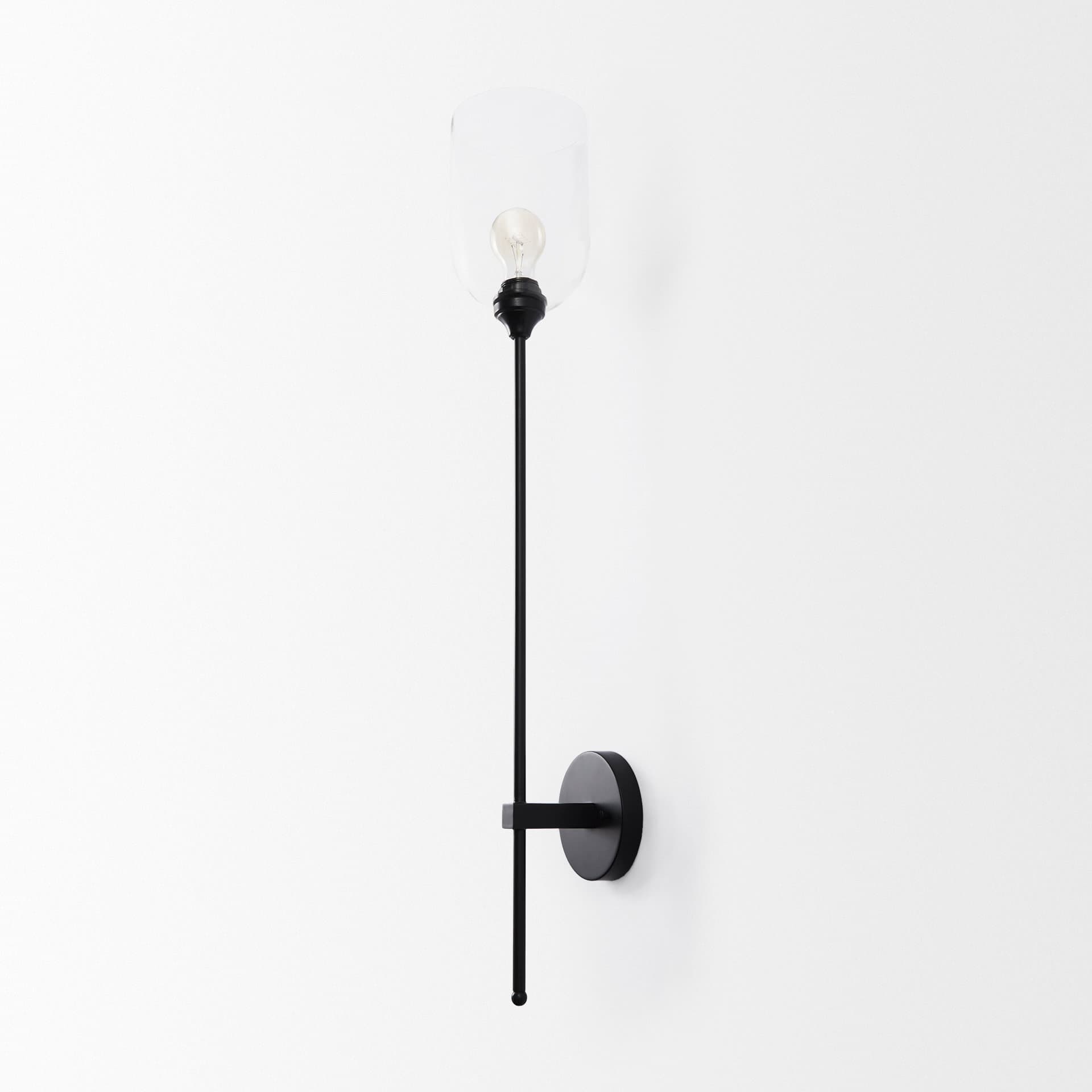 Clyde 6.0L x 8.0W x 37.0H Matte Black W/Glass Round Wall Sconce — product photograph