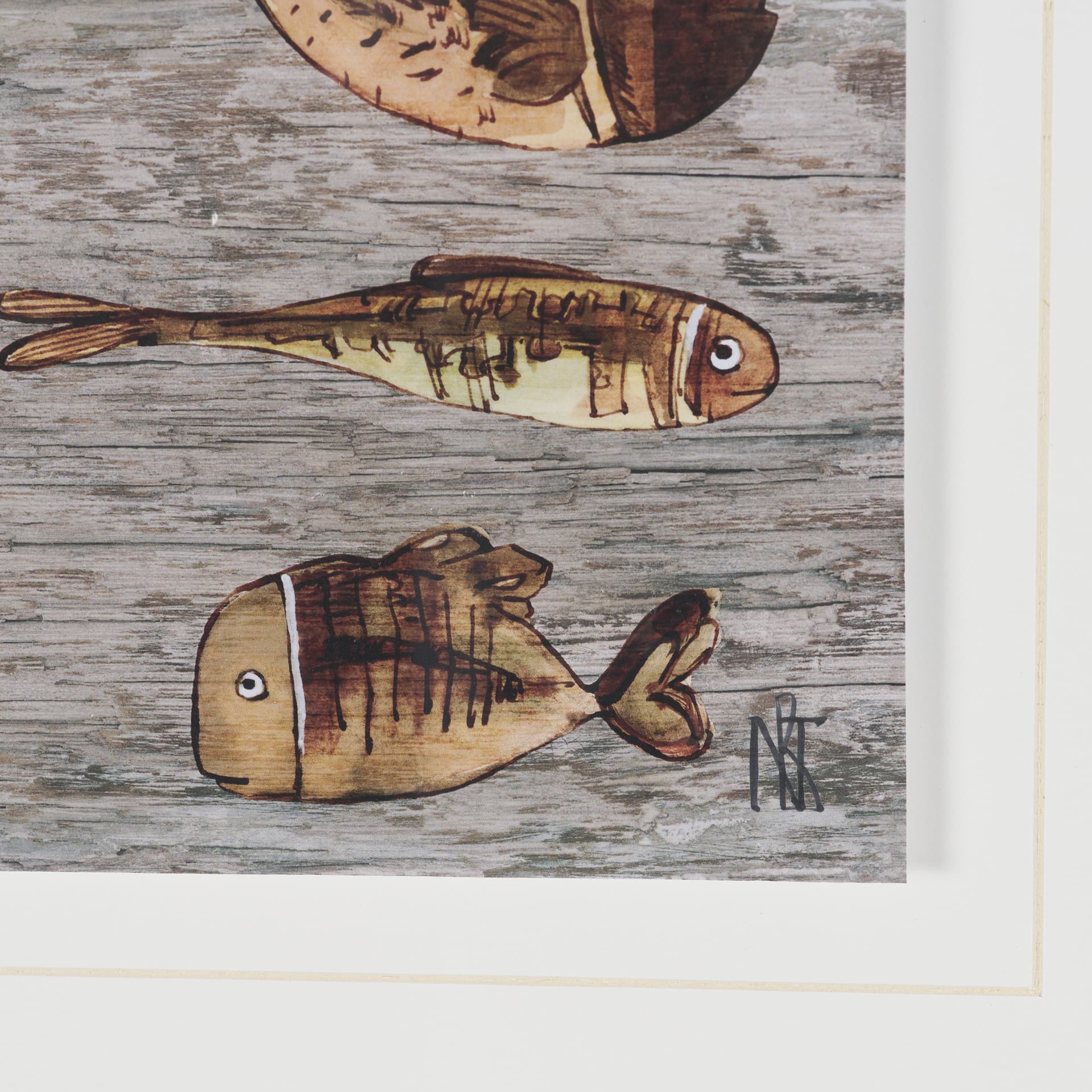 Fish Pattern I by Mercana Studio Hand-Embellished Textured Framed Artwork Matted under Glass — product photograph