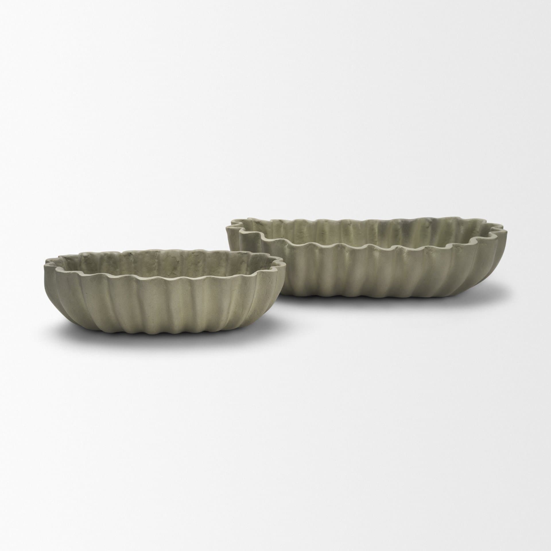 Camelia Large Fluted Sage Green Paper Mache Round Centerpiece Bowl — product photograph