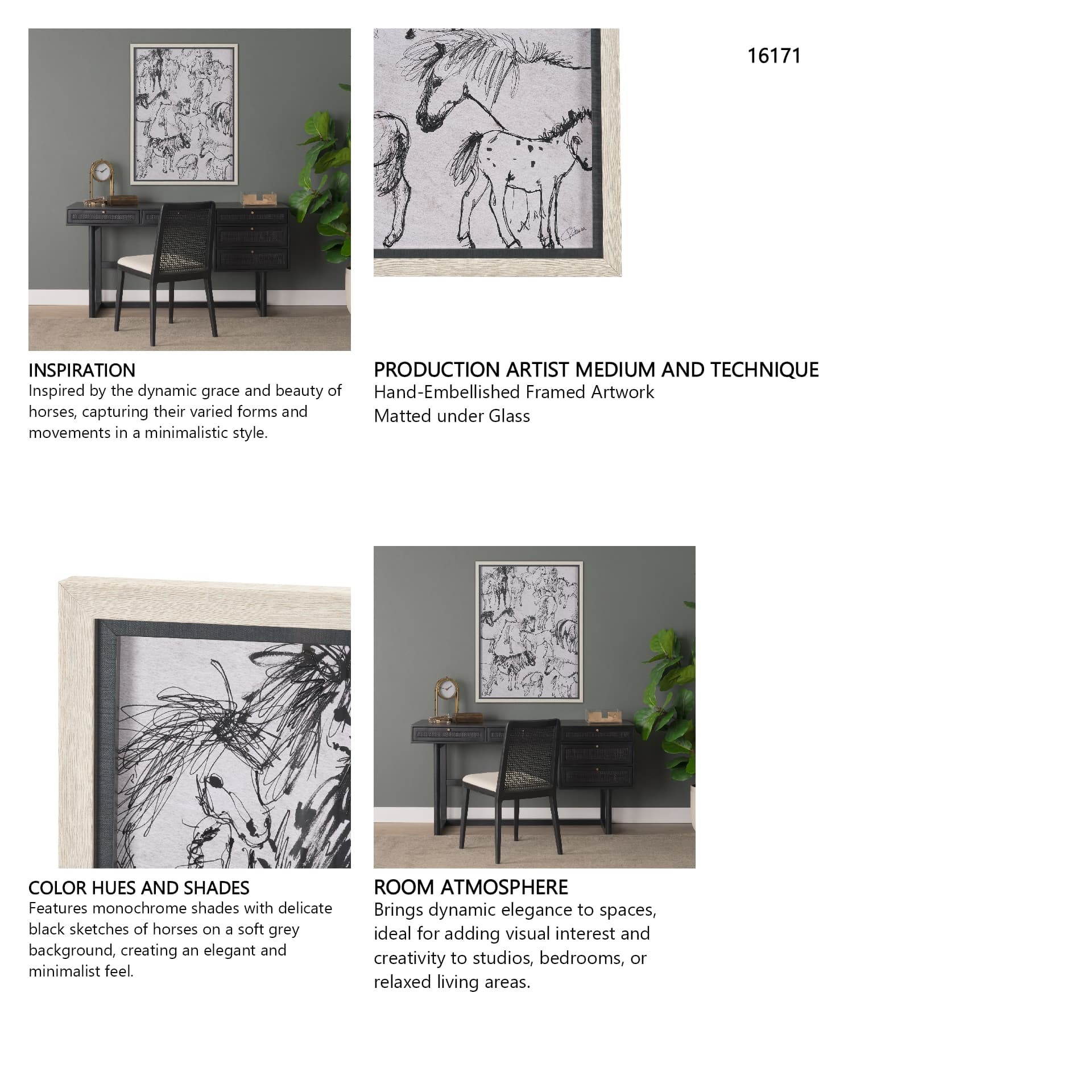 Pony Sketches I by Mercana Studio Hand-Embellished Framed Artwork Matted under Glass — in a styled room