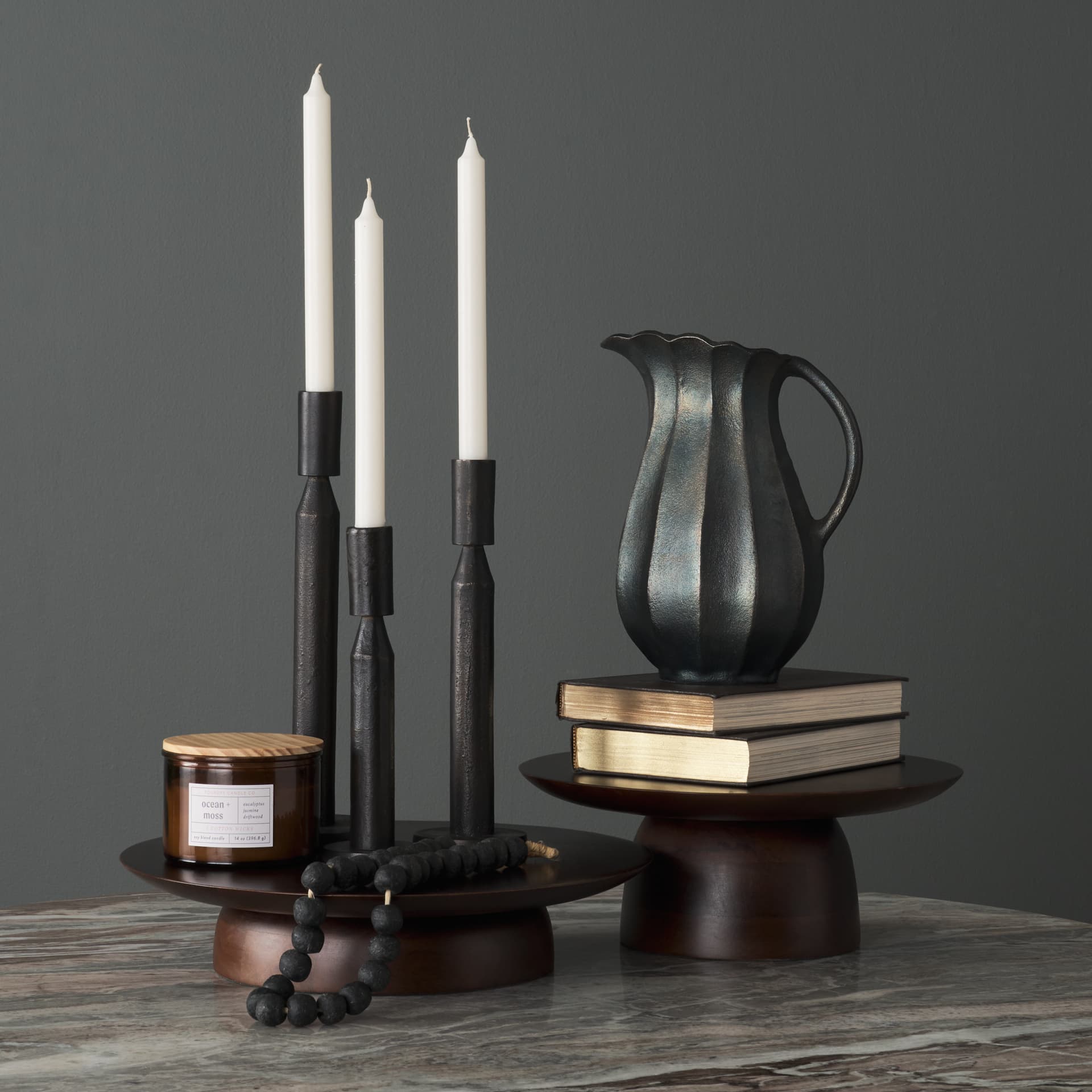 Anya Matte Black Scalloped Petal Cast Metal Jug — product photograph