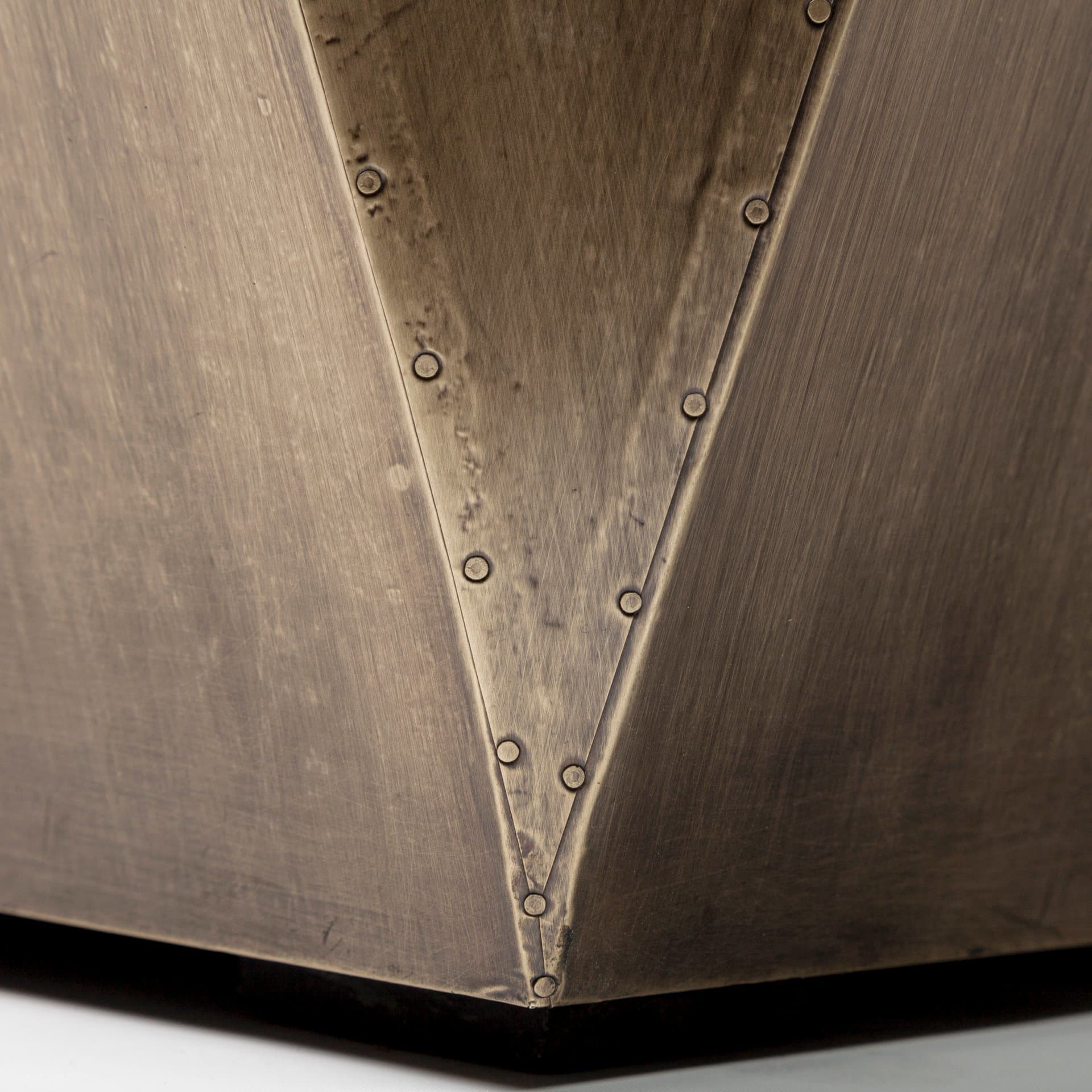Esagono Octagonal Gold Metal-Clad Reclaimed Wood End/Side Table w/ Storage — product photograph