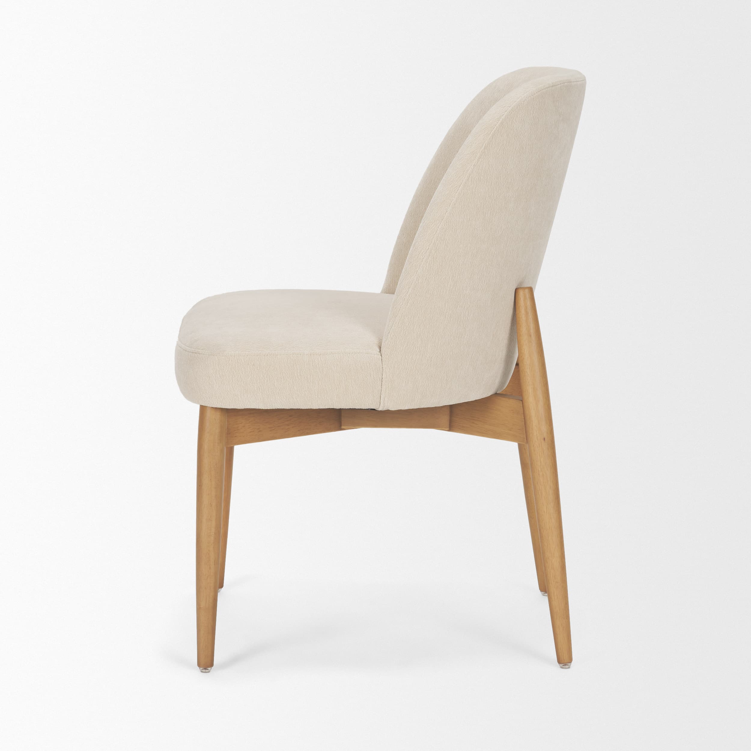Abbie Curved Back Dining Side Chair | Oatmeal Fabric w/ Brown Wood — product photograph