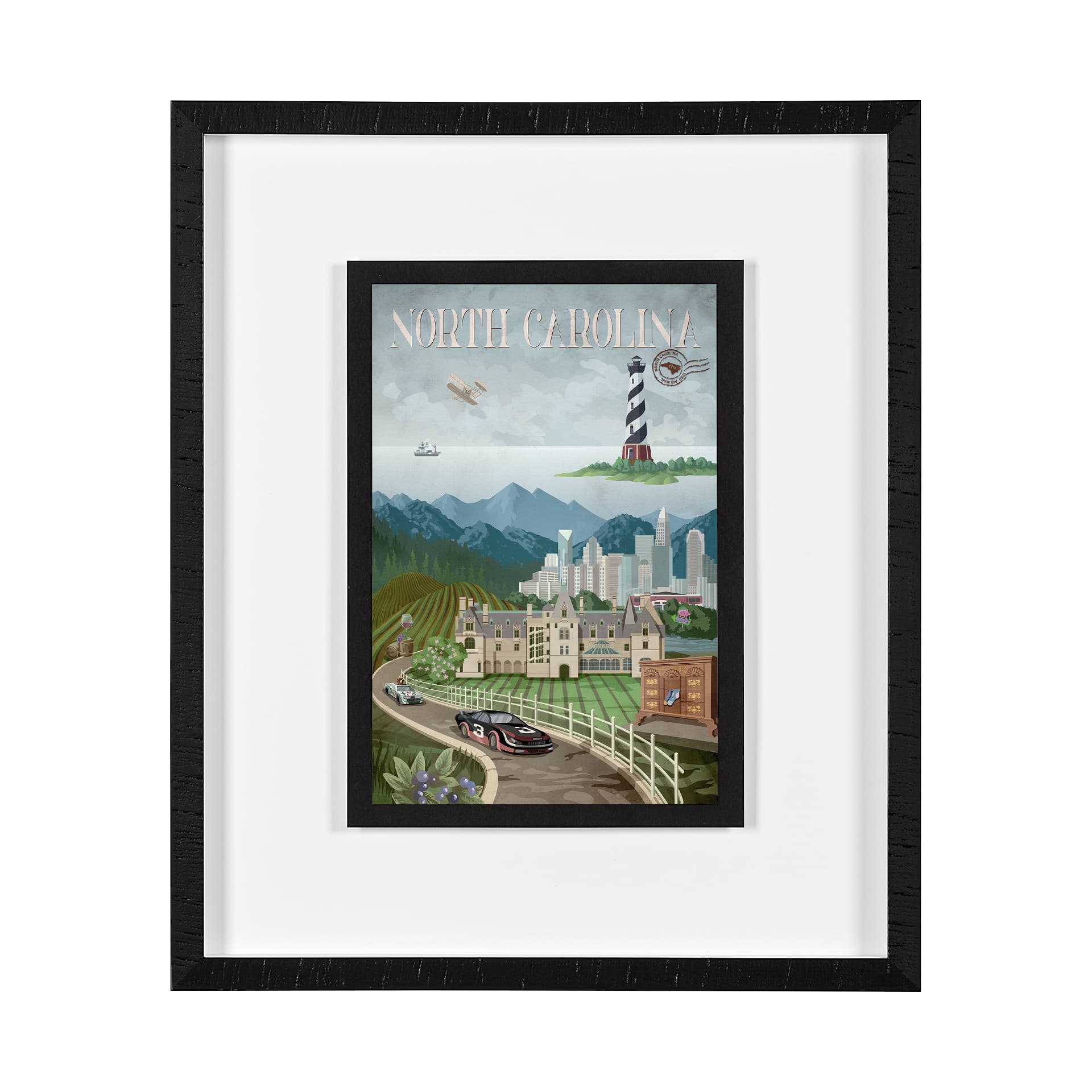 North Carolina by Mercana Studio a Framed Art Print Matted under Glass — product photograph