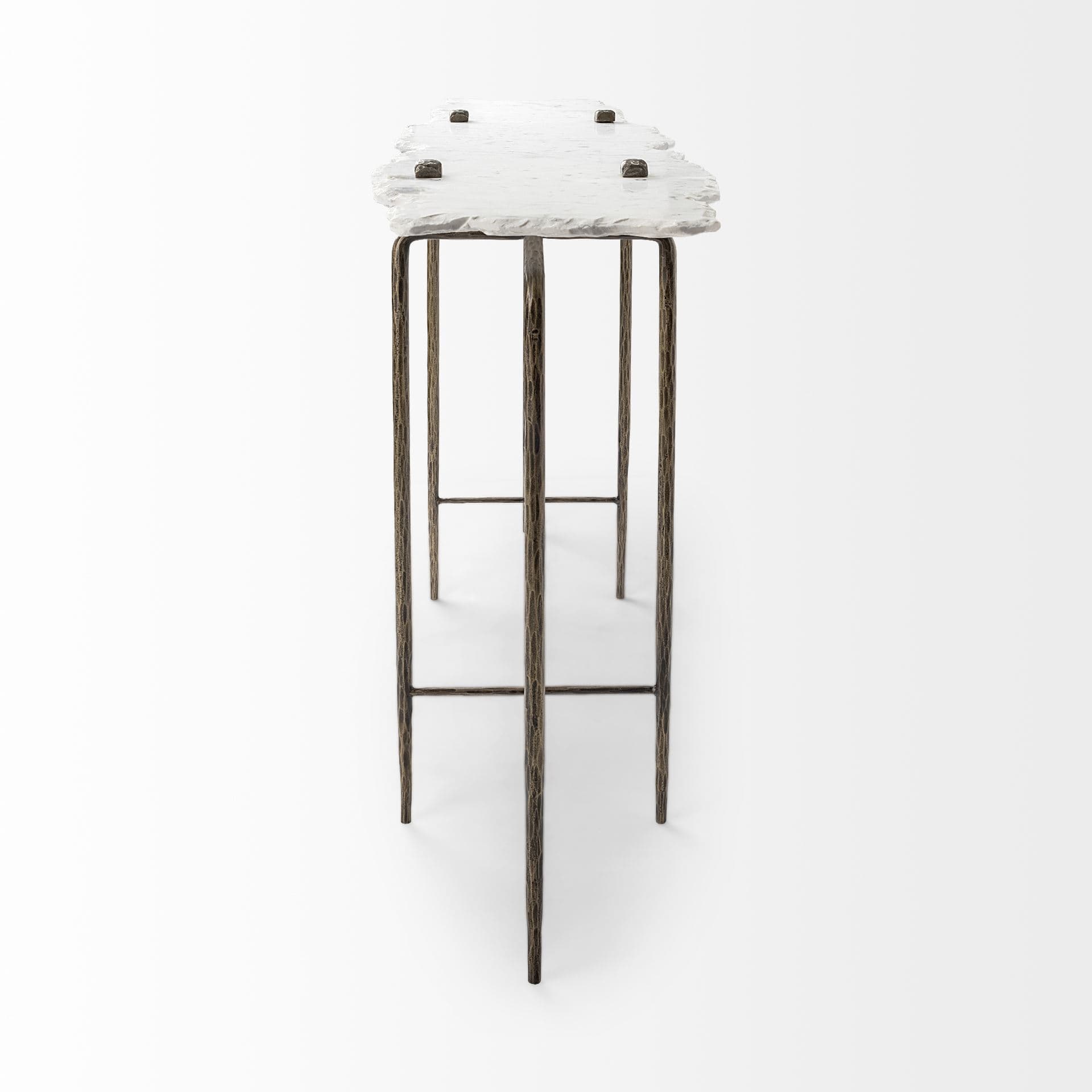Pinera III 49L x 17W White Marble Top Gold-Toned Iron Base Console Table — product photograph