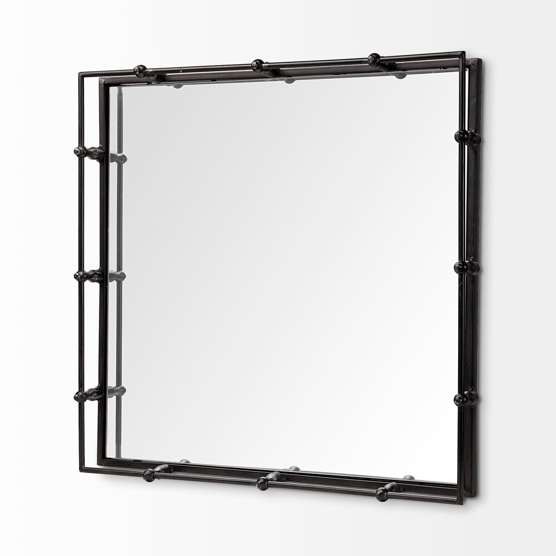 Christa 22L x 22W Black Metal Mirrored Base Square Tray — product photograph