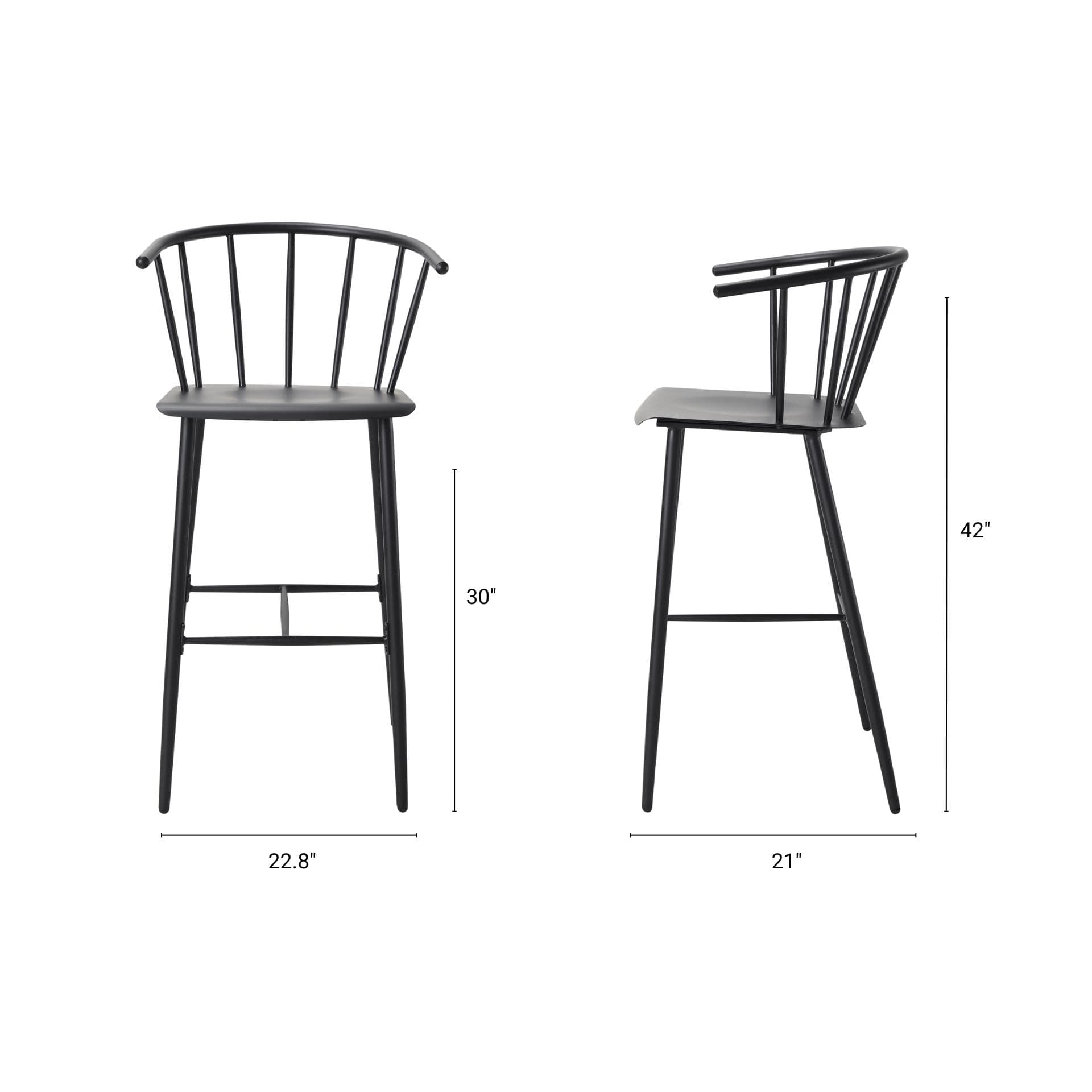 Colin Backless 42.1in Seat Counter Stool | Black Metal w/ Arm — product photograph